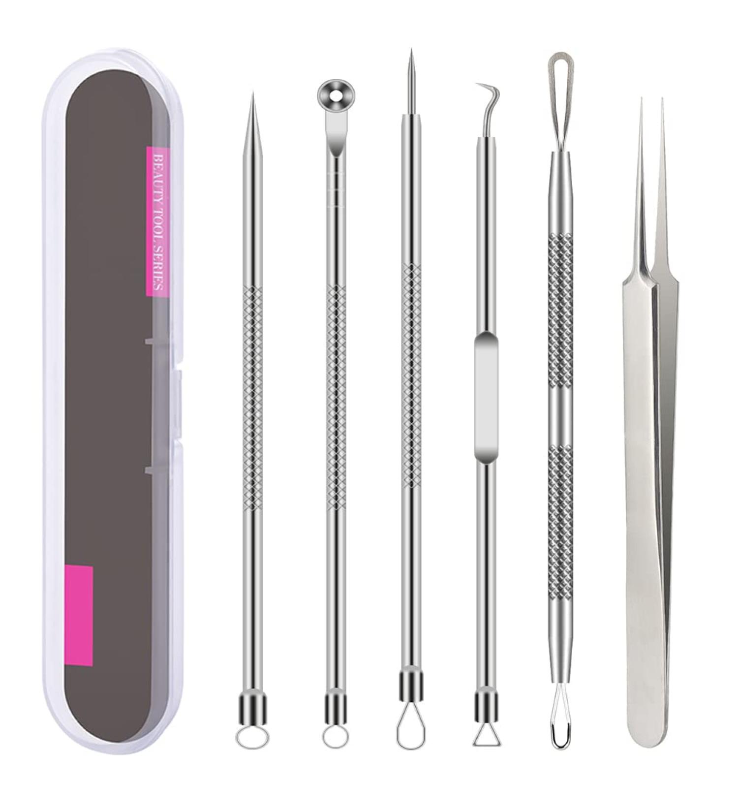 Pimple Popper Tool Kit - 6 Pcs Blackhead & Acne Remover Set for Nose & Face - Skin Blemish Extractor Tool - Silver - Buy Online on GoSupps.com
