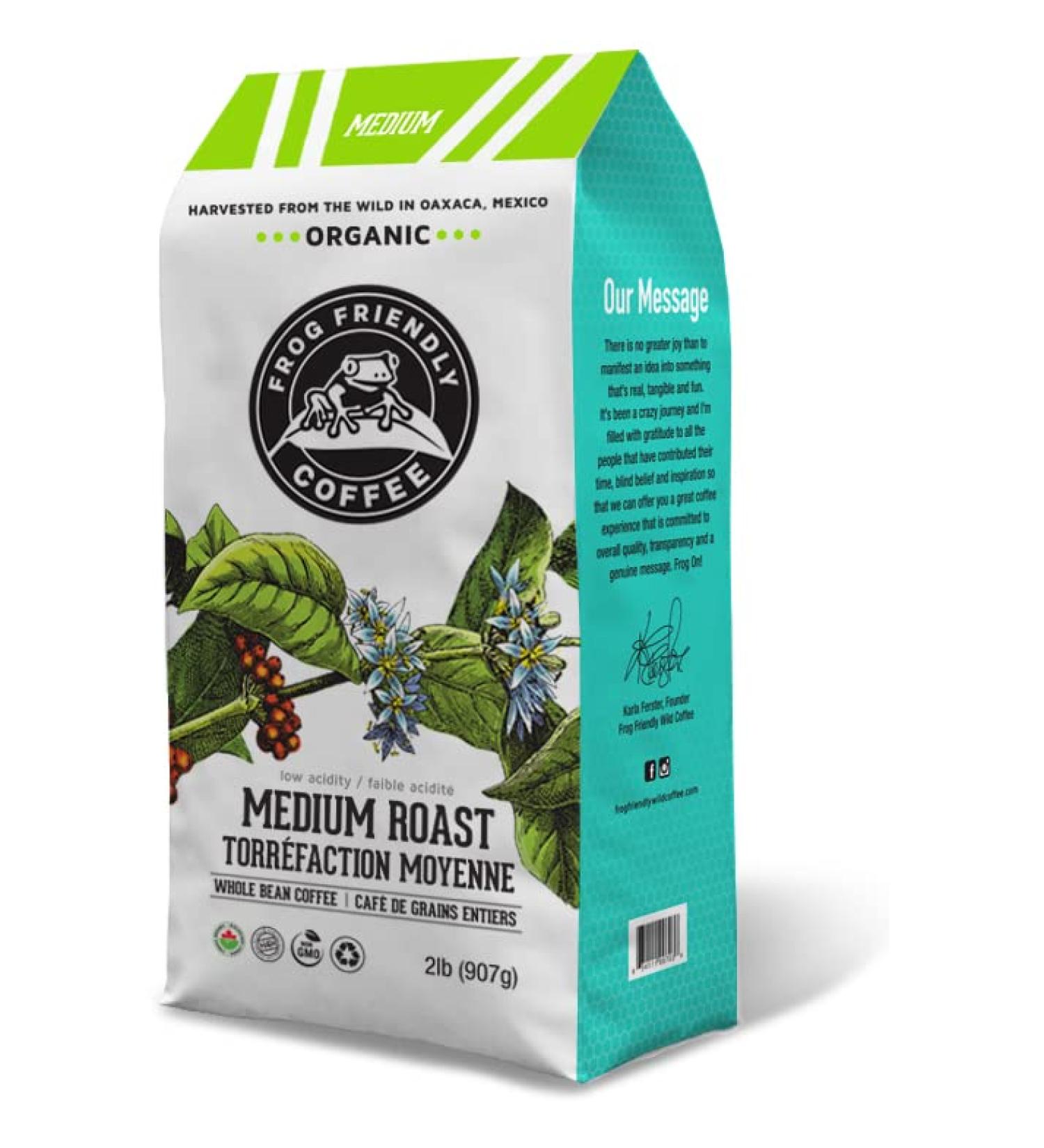 Frog Friendly Coffee - Medium Roast Whole Bean: Low Acidity Certified Organic Single Origin Wild Harvested Specialty Coffee from Oaxaca Mexico - 2 lb bag Medium 907g - Buy Online on GoSupps.com