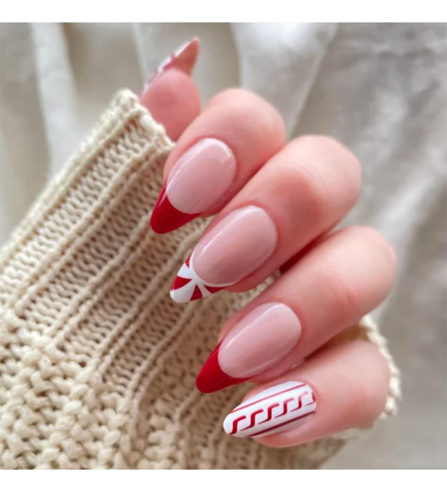 Vatocu Christmas False Nails - Short Red Press on Nails with Snowflakes, Elk, and Snowman Designs - 24pcs for Women and Girls - Buy Online on GoSupps.com