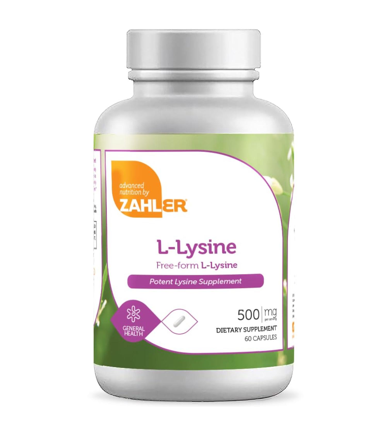 Zahler L-Lysine 500mg - Kosher Freeform L-Lysine Supplement 60 Capsules | International Shipping Available - Buy Online on GoSupps.com
