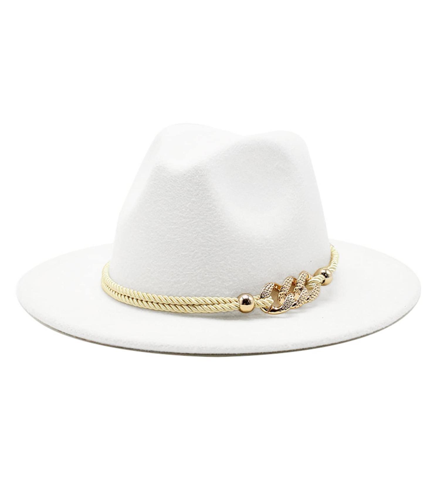 Gossifan Lady Fashion Wide Brim White Felt Fedora Panama Hat with Ring Belt - Trendy Women's Accessory - Buy Online on GoSupps.com