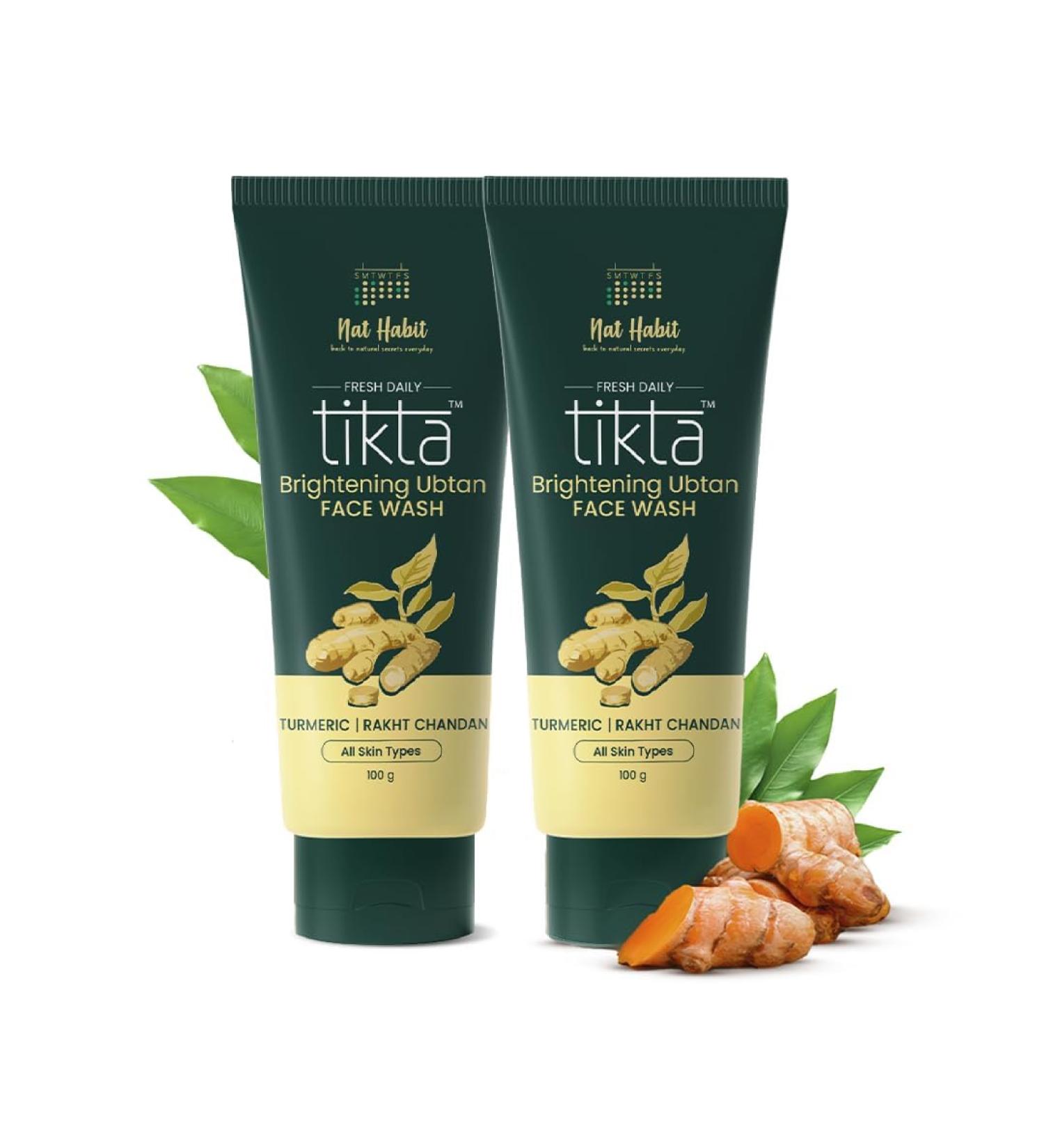 Nat Habit Ubtan Face Wash Fresh Daily Tikta For Men & Women Skin Brightening With Activated Wild Turmeric Suitable For All Skin Types Chemical & Sulphate Free (Pack of 2 X 100g) - Buy Online on GoSupps.com