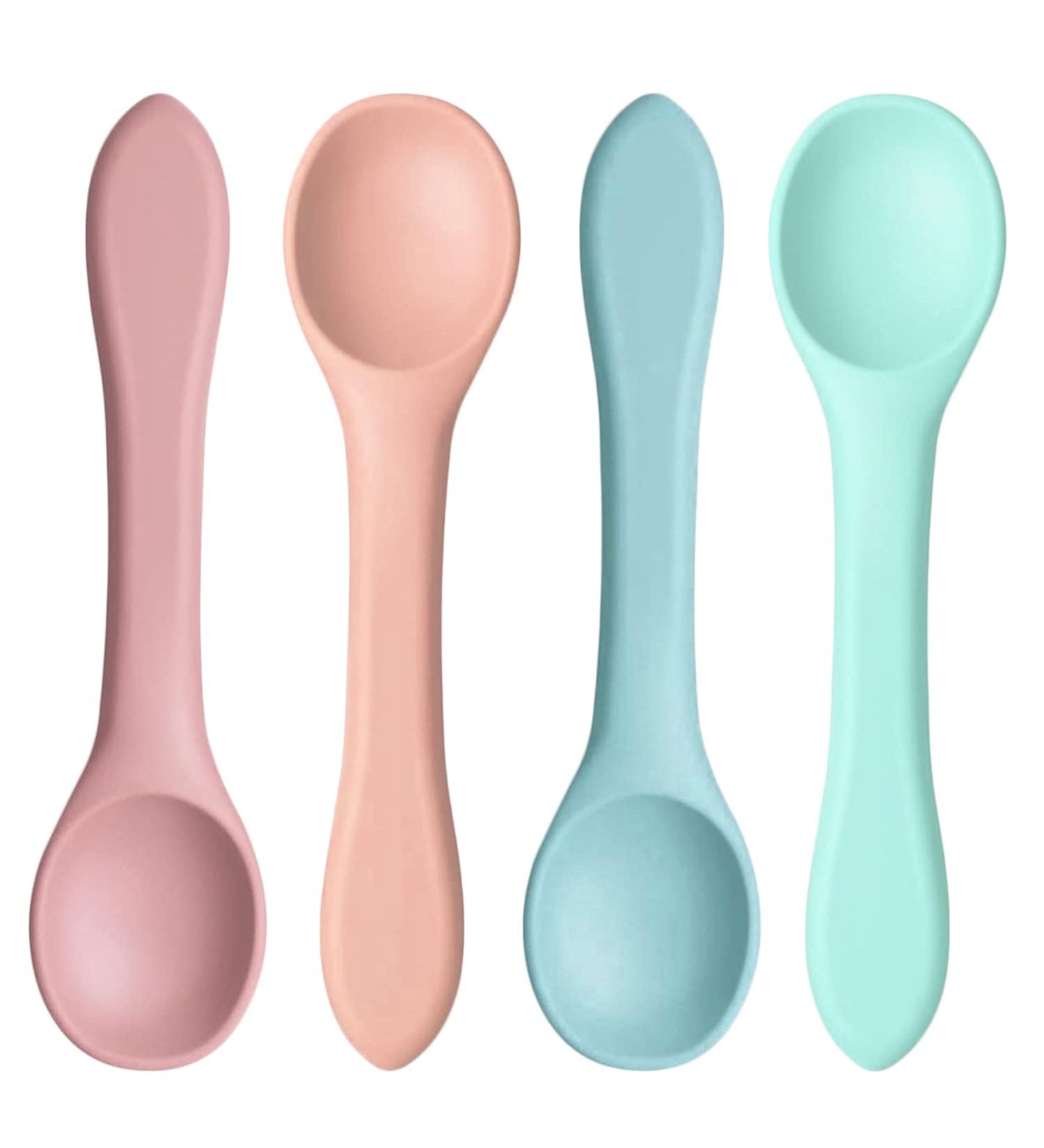 4Pcs Silicone Baby Weaning Spoons Set for Feeding - Toddler Cutlery Spoon Training in Morandi & Light Colors - Buy Online on GoSupps.com