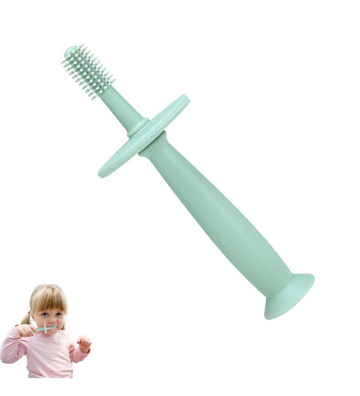Infant Silicone Toothbrush - 360 Training Toothbrushes with Suction Base - Soft Food Grade Silicone Gum Massagers Teething Toys for 6-12 Months Newborn Infant N Green - Buy Online on GoSupps.com