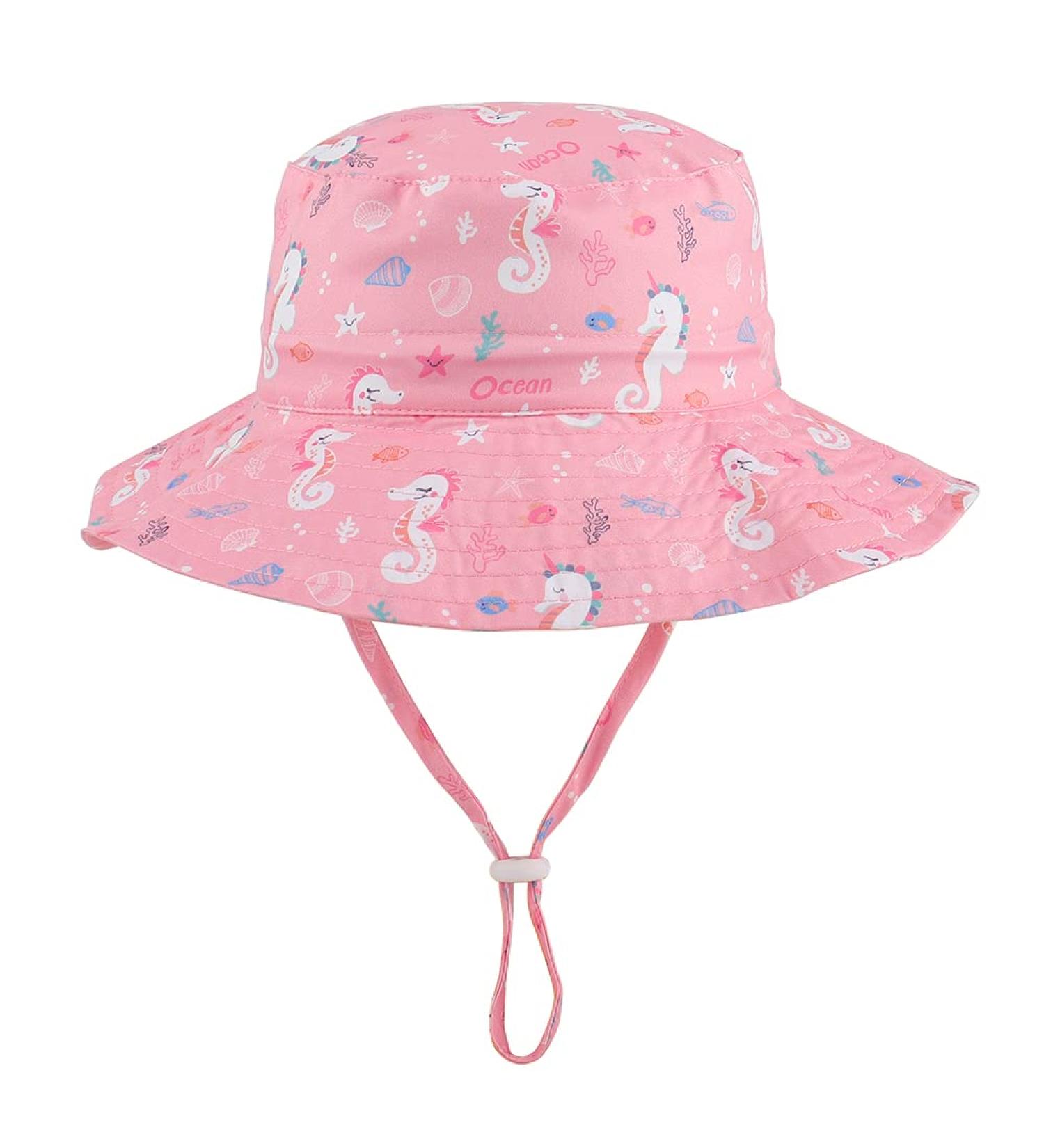 LACOFIA Toddler Baby Sun Hat | Unisex Kids Summer Bucket Hat | Wide Brim for Outdoor Swim Beach Pool | Adjustable 6-24 Months | B-Pink - Buy Online on GoSupps.com