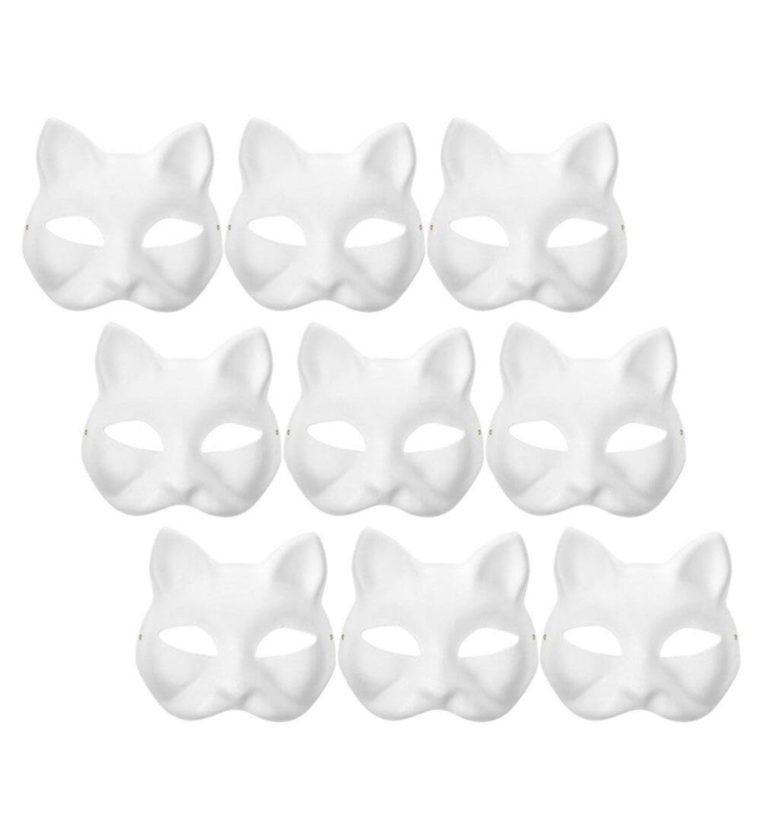 Garneck Cat Masks - 9 Pieces White DIY Halloween Half-Face Masks for Preschool Masquerade & Cosplay Parties | International Shipping - Buy Online on GoSupps.com