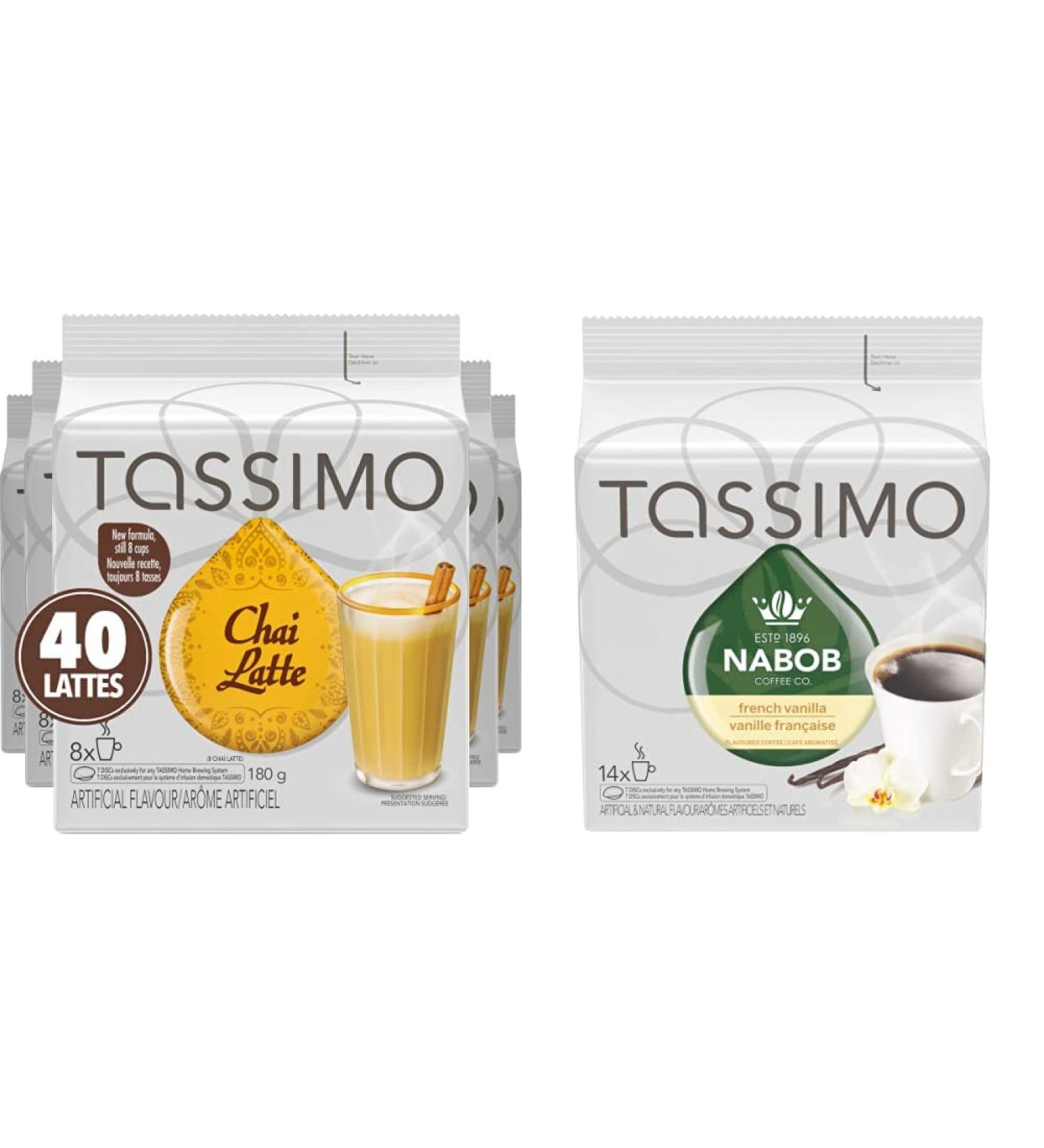 Tassimo Chai Tea Latte Single Serve T-Discs 180g (Pack of 5) & Nabob French Vanilla Coffee Single Serve T-Discs 108g Chai Tea Latte + Coffee French Vanilla - Buy Online on GoSupps.com