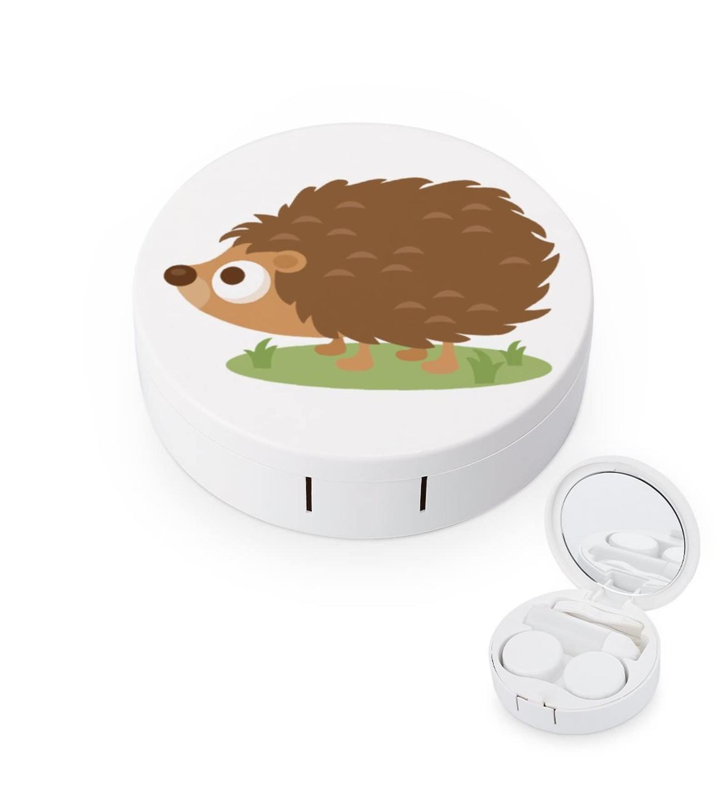 Cartoon Hedgehog Round Case For Contact Lens Kit Storage Box with Mirror Printed - Buy Online on GoSupps.com