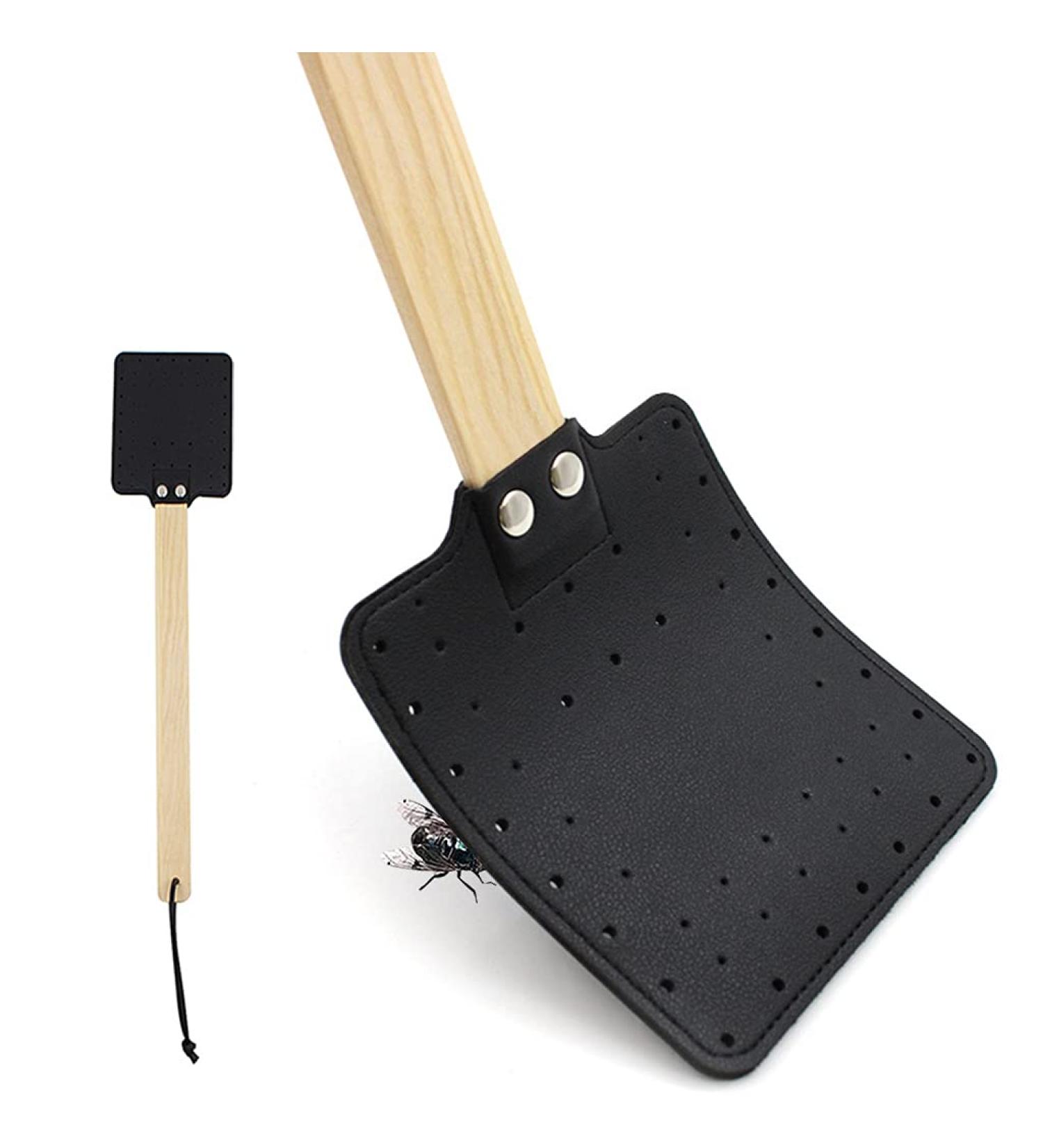 Keaiduoa Leather Fly Swatter Fly Swat Heavy Duty Insect Mosquito Wasp Pest Control Rustic Design with Long Wooden Handle Black - Buy Online on GoSupps.com