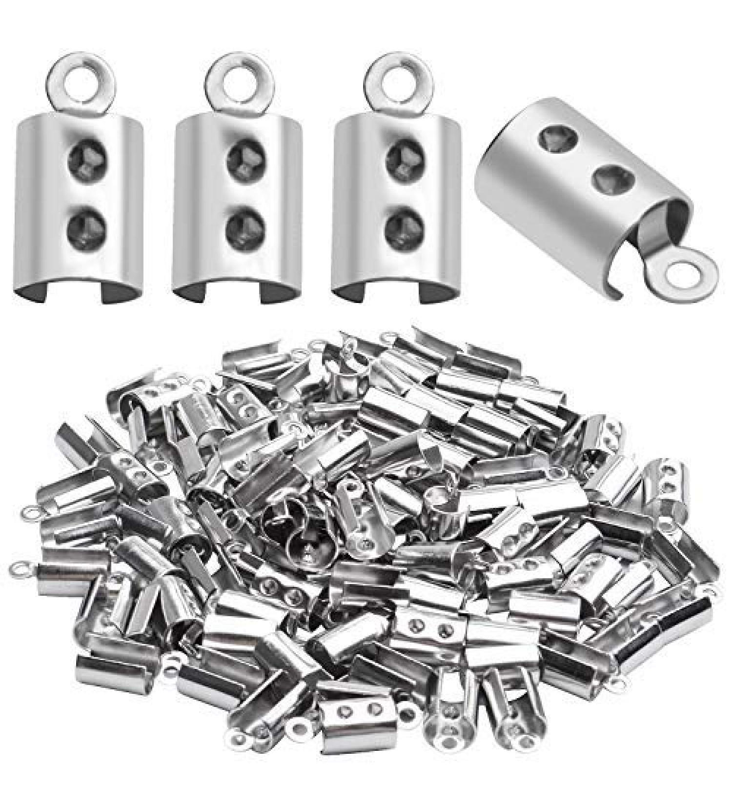 Stainless Steel Fold Crimp Ends Terminators - 100Pcs for Necklace, Tassel, Leather Jewelry - 5MM - Buy Online on GoSupps.com