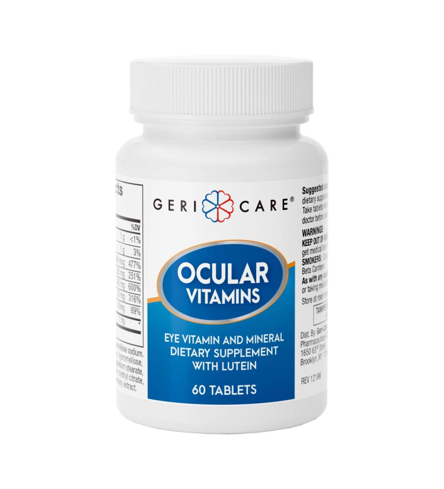 GeriCare Ocular Vitamins, Eye Vitamins and Minerals with Lutein, Dietary Supplement Tablets, 60 Count (Pack of 1) - Buy Online on GoSupps.com