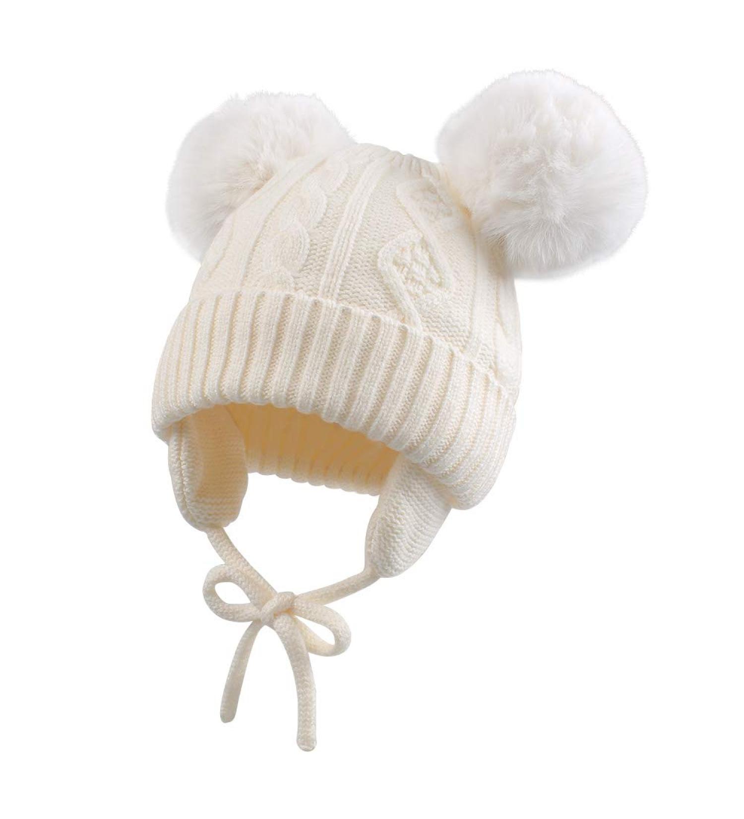 XIAOHAWANG Warm Kids Beanie | Winter Knitted Baby Hat for Boys Girls | Infant Toddler Toque with Pompom | 6-24 Months | White - Buy Online on GoSupps.com