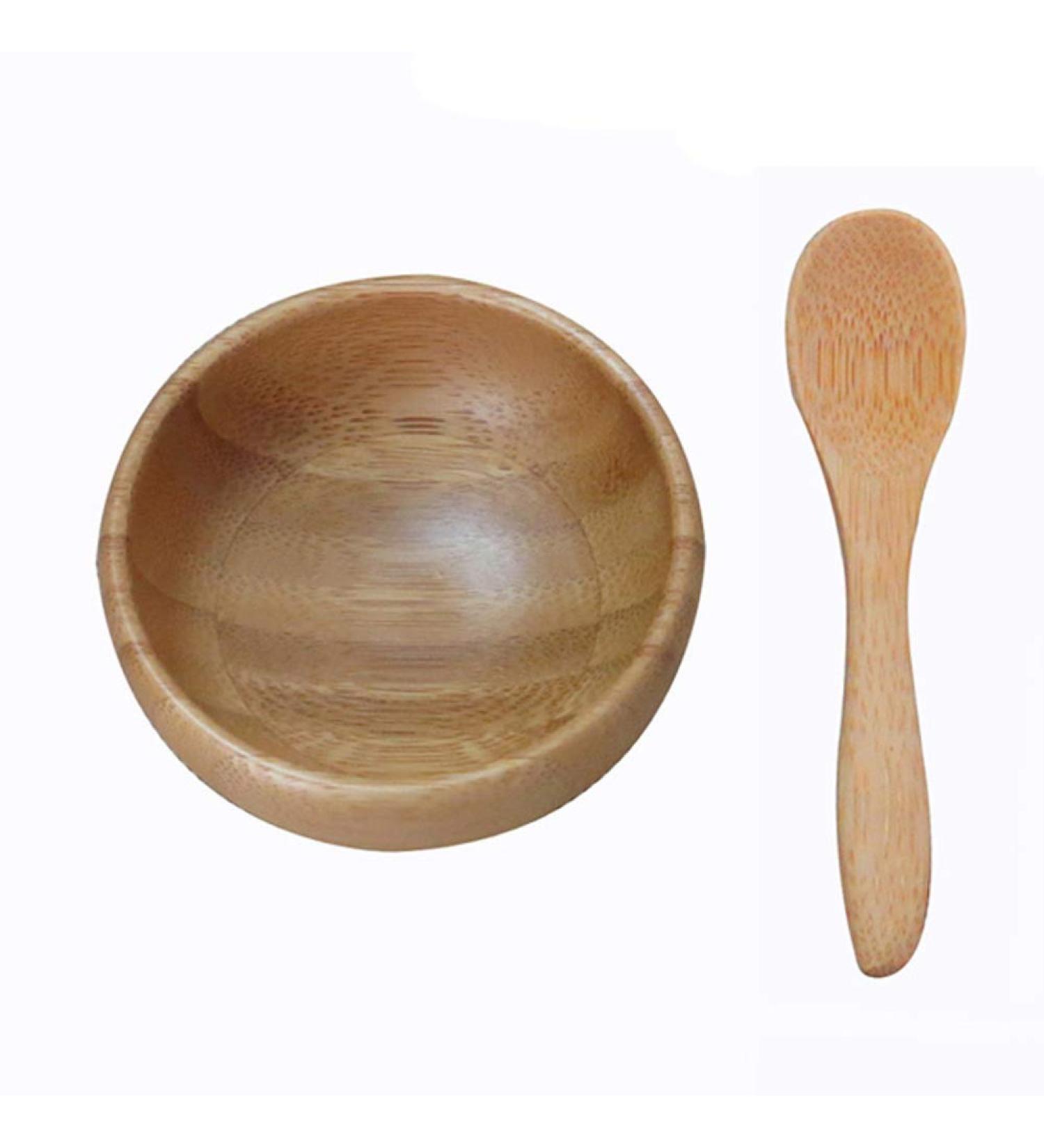 Eco Bamboo Mask Mixing Bowl & Spoon Set | DIY Facial Skin Care Tool for Women & Girls - Sustainable Beauty Essentials - Buy Online on GoSupps.com