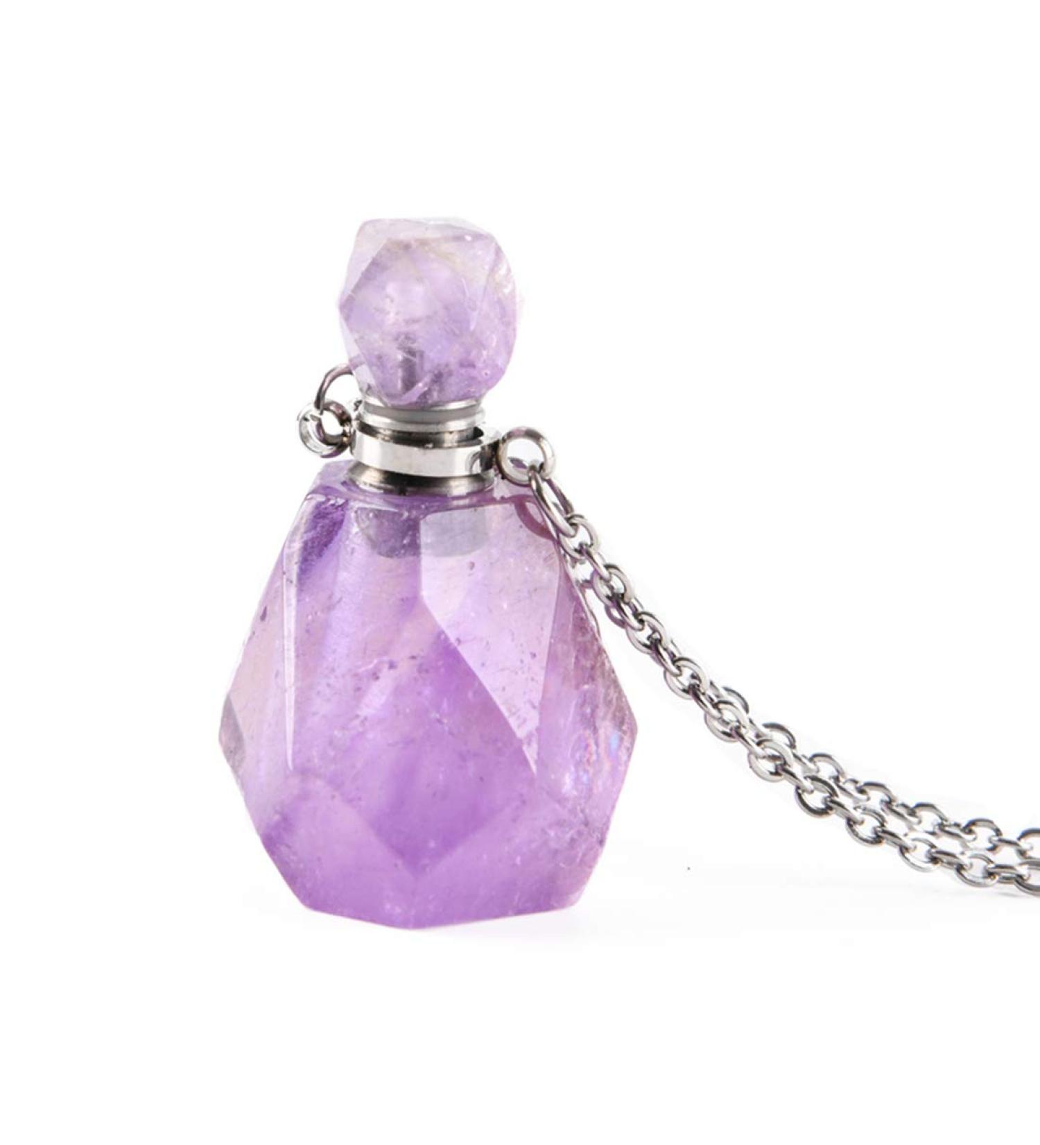 YGLINE Healing Crystal Necklace Amethyst Pendant for Women Aromatherapy Necklaces Purple Gifts