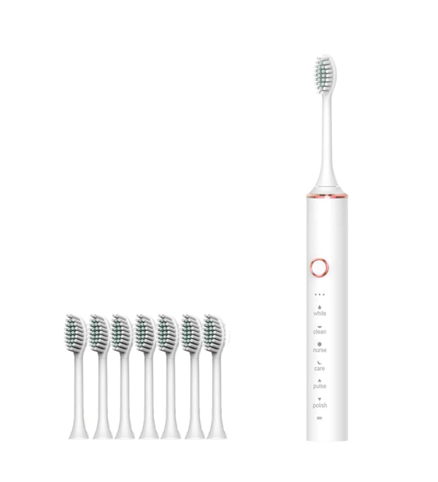 TETHBY Electric Toothbrush with 8 Heads | Sonic Rechargeable Whitening Toothbrush | 6 Modes, IPX7 | 30 Days Battery Life | 2-Minute Timer | White - Buy Online on GoSupps.com