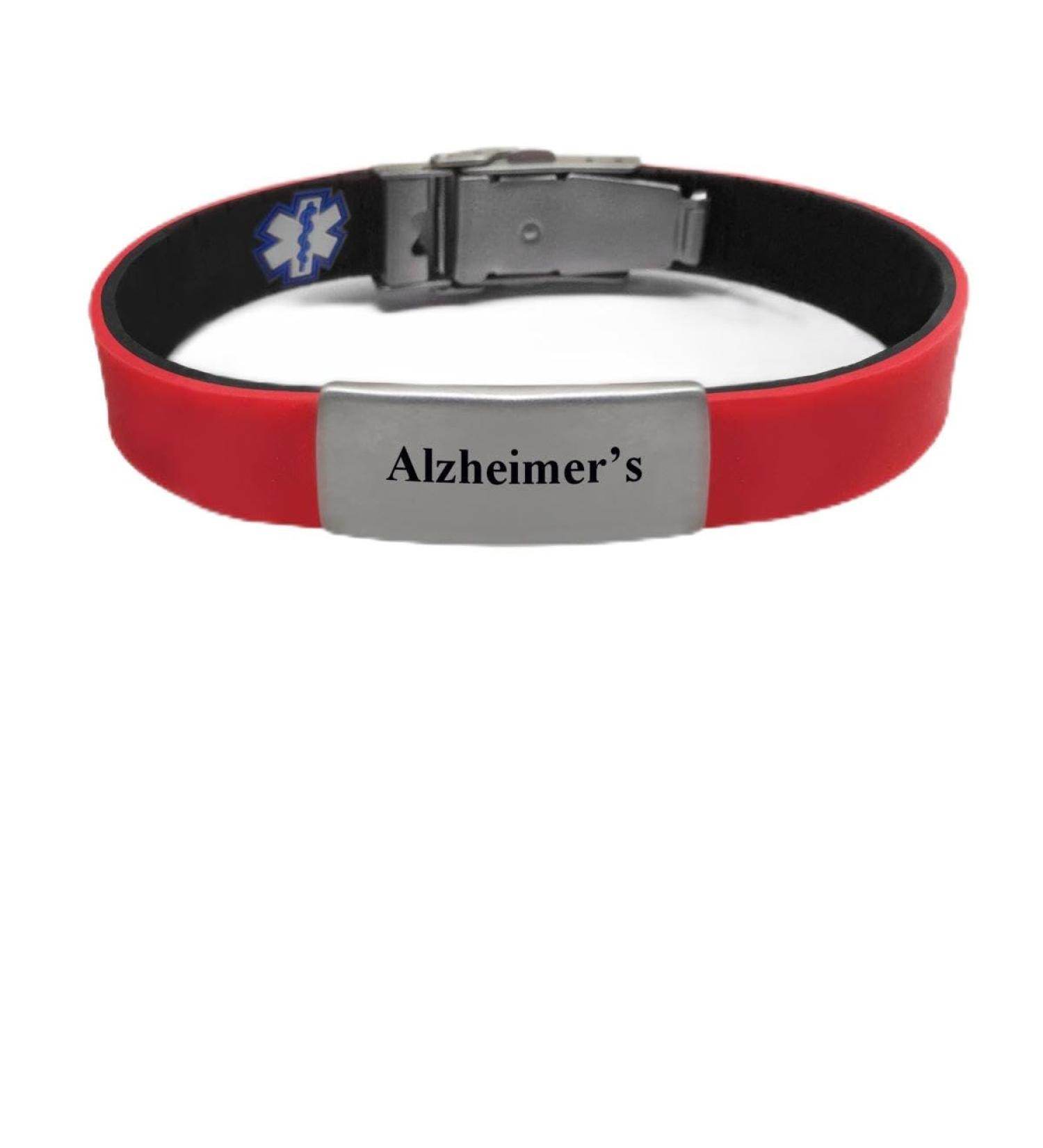 ALZHEIMER'S Sport/Slim Reversible Medical Alert ID Bracelet - Black/Red for Men & Women | International Shipping Available - Buy Online on GoSupps.com