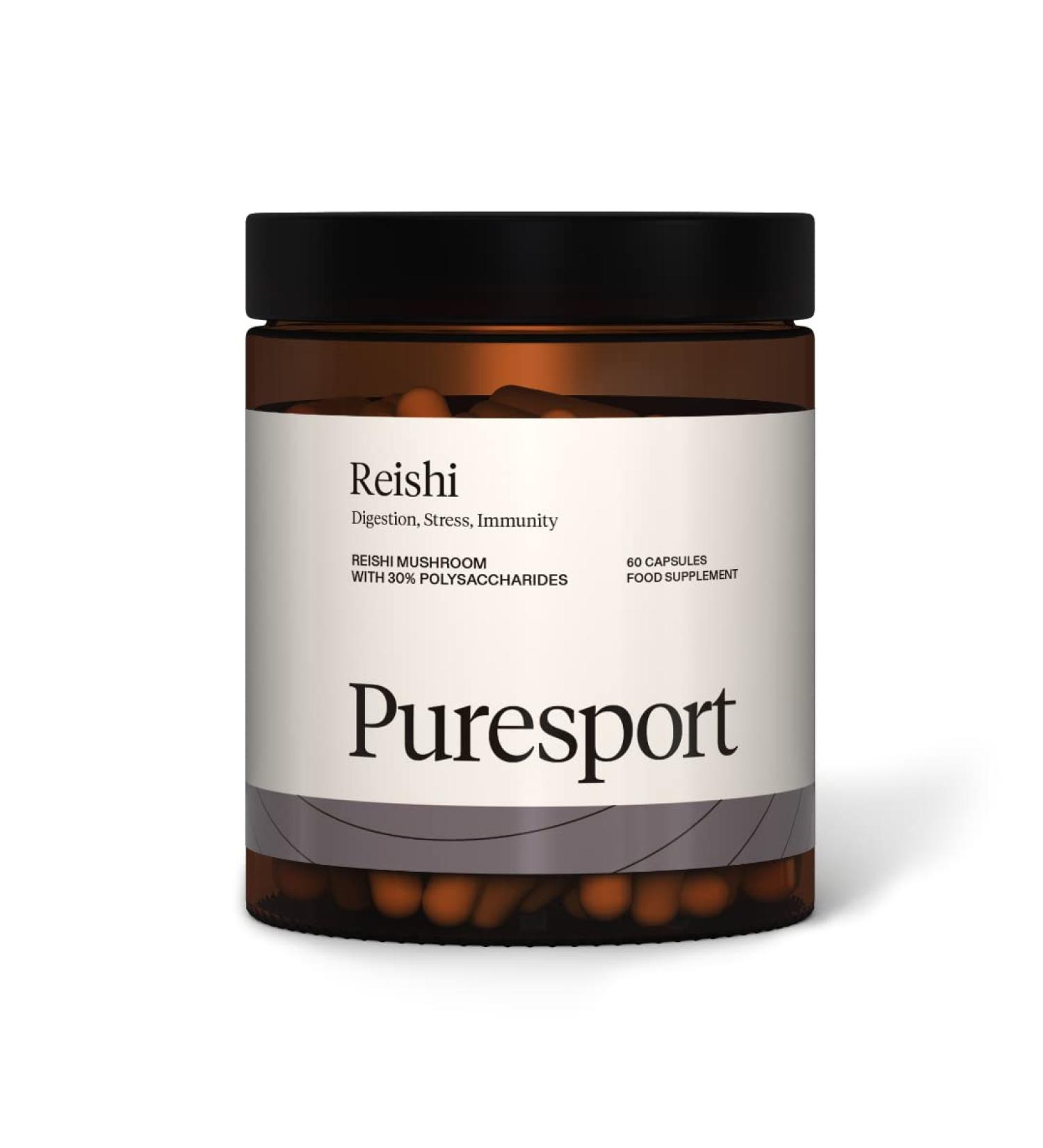 Puresport Reishi Supplement | 60 Capsules | 30% Polysaccharides for Digestion, Stress & Immunity - Buy Online on GoSupps.com