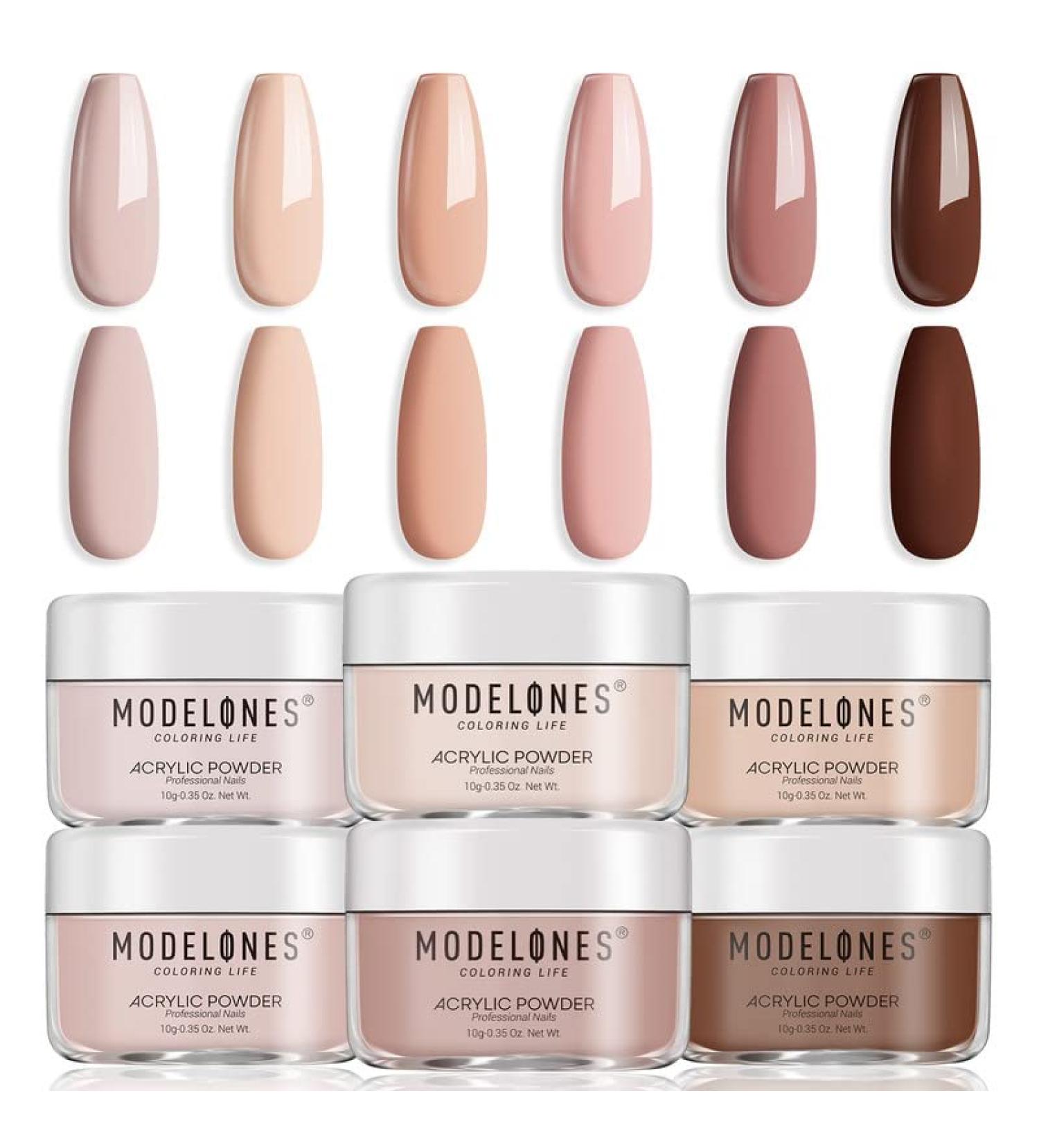 Modelones Nude Nail Acrylic Powder Set - 6 Pcs All Seasons Skin Tones, Brown Neutral for 3D Nail Art & French Extension - Perfect Gift for Women - Buy Online on GoSupps.com