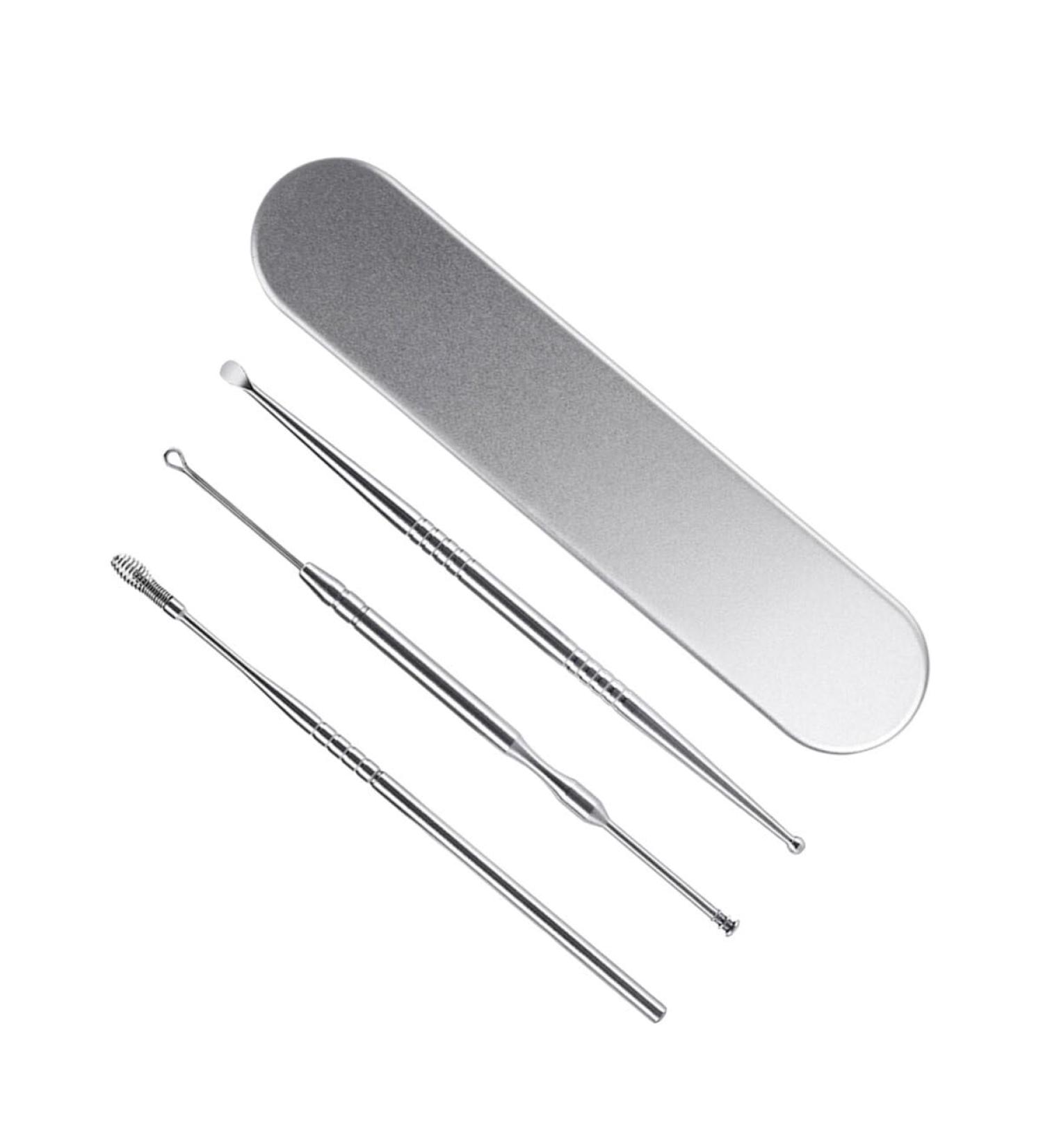 Stainless Steel Ear Spoon Set - 3pcs Ear Scoop Tool for Ear Wax Removal and Cleaning - Earcuff Ear Cleaner Kit for Humans - Silver Earmuffs Included - Buy Online on GoSupps.com