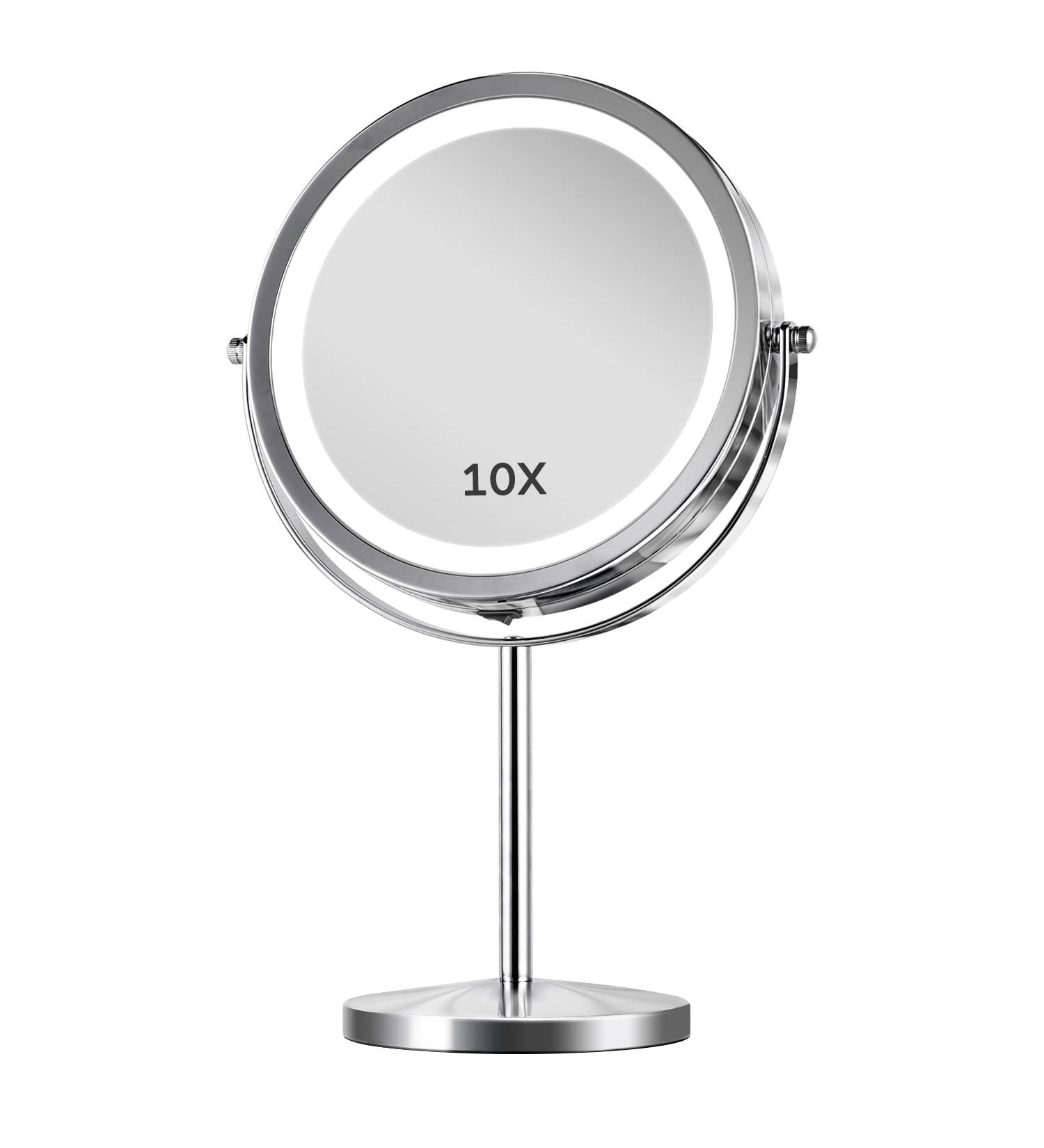 M MIVONDA Lighted Makeup Mirror 1X/10X Magnifying with Stand, 8 Inch LED Double Sided Senior Metallic Silver, Cordless & Chrome Finish - Buy Online on GoSupps.com