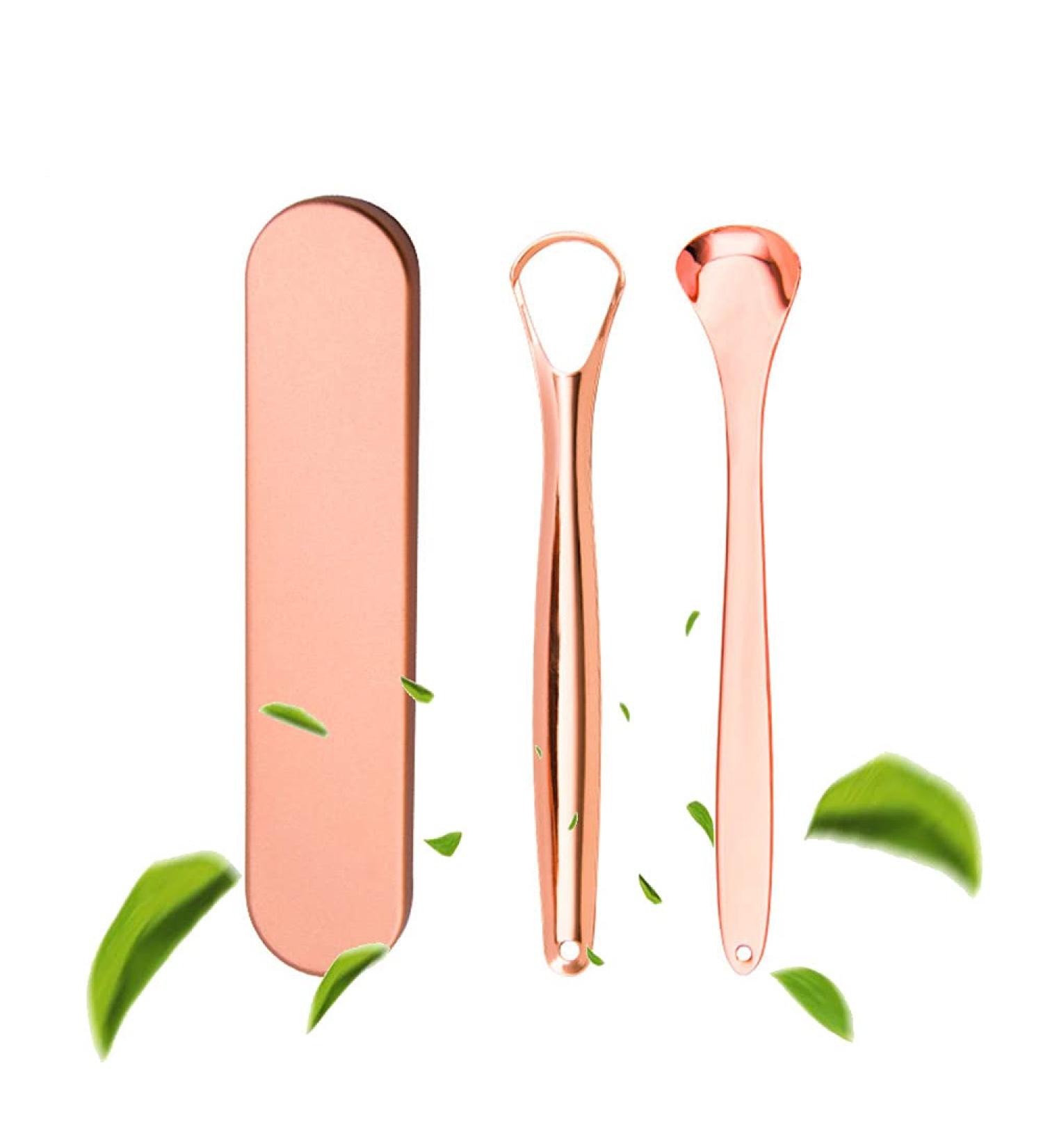 Bonmall Stainless Steel Tongue Scraper (2-Pack) with Carry Case | Tongue Scraping Brush for Fresh Breath | Oral Hygiene Care | Rose Golden - Buy Online on GoSupps.com