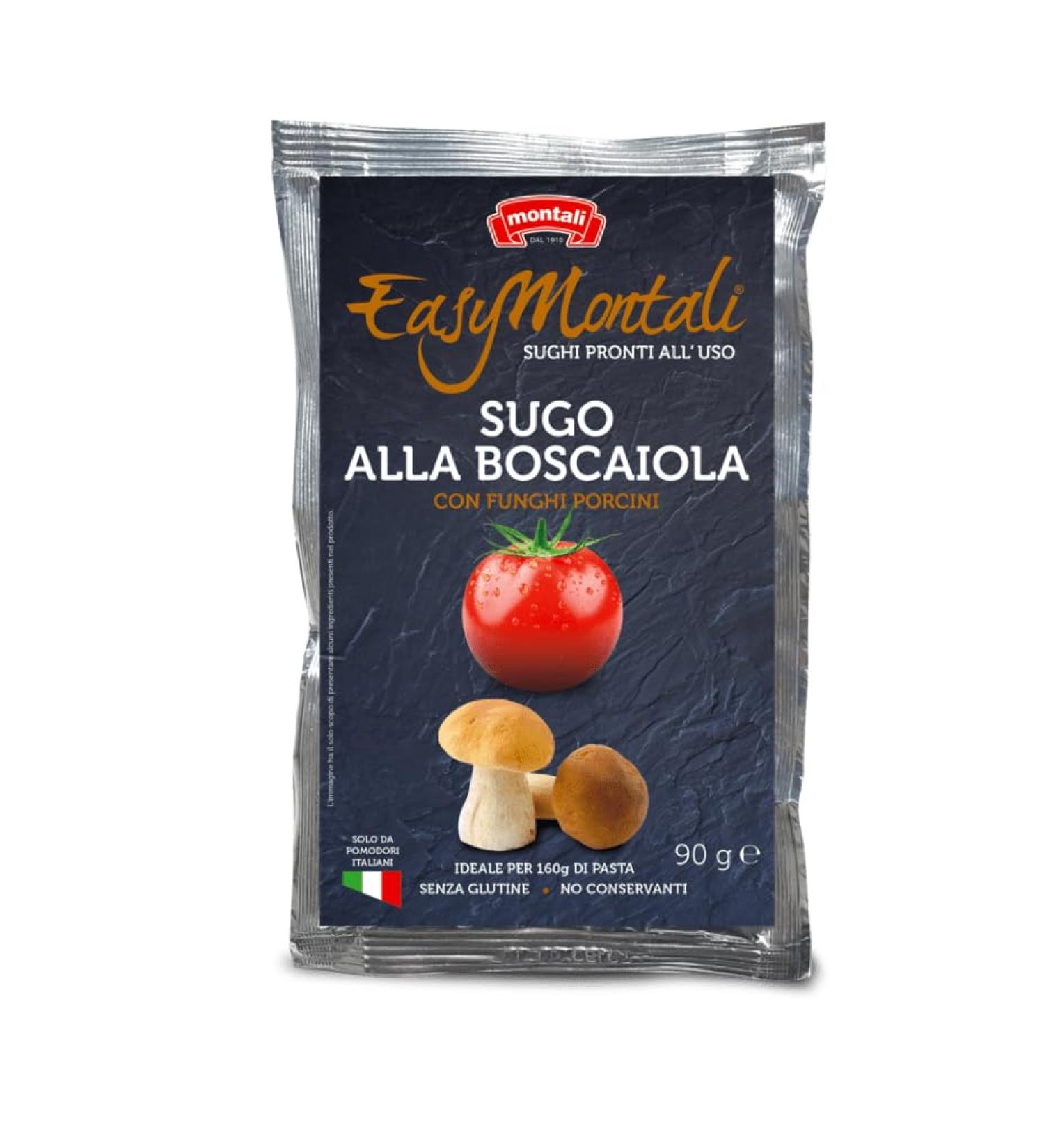 EasyMontali pasta sauces - Stir In Creamy Boscaiola Tomato pasta sauce with speck and Porcini mushrooms. Bulk Multipack 12 x 90g pouches - Buy Online on GoSupps.com
