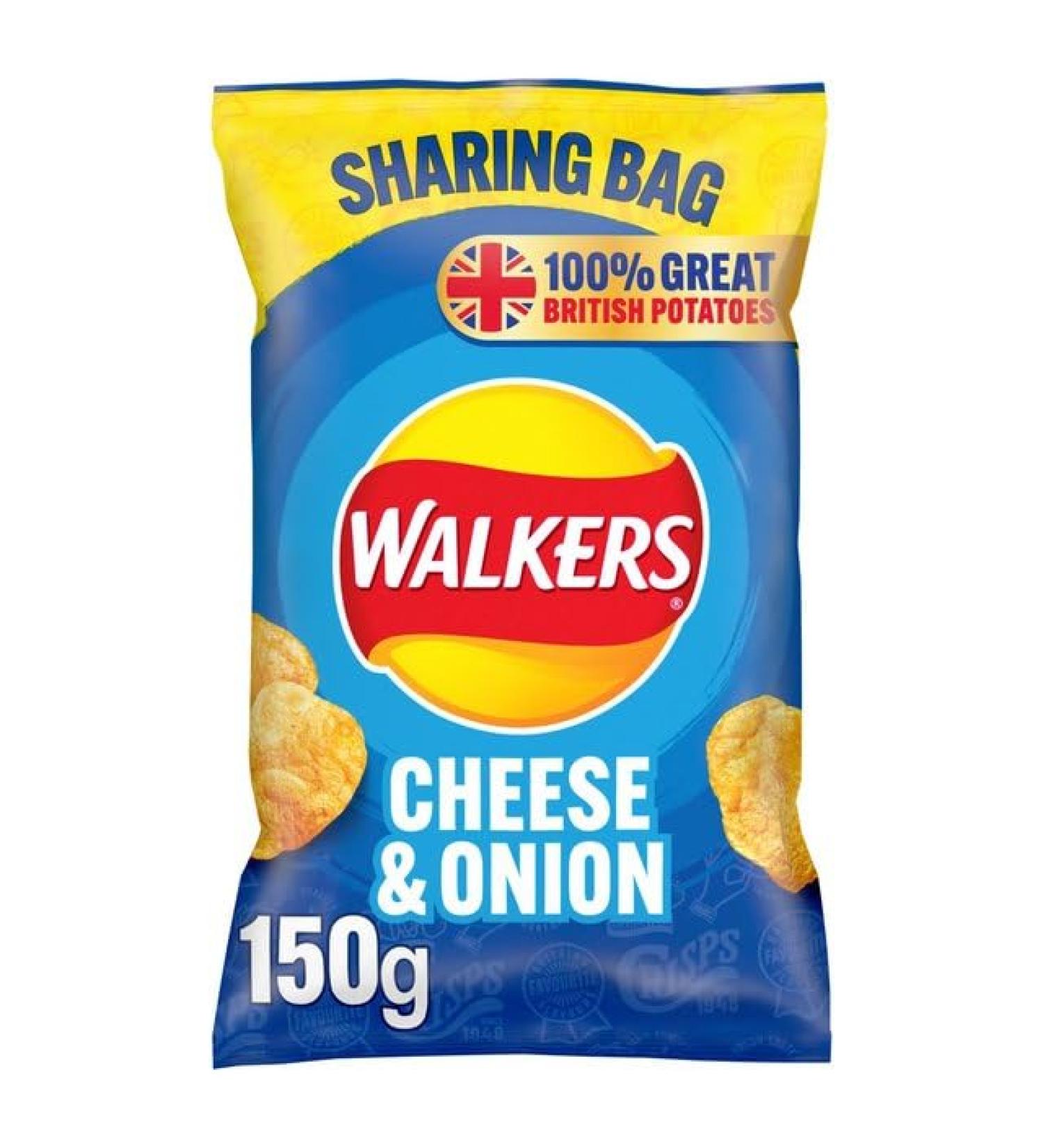 Walkers BIG BAG Cheese & Onion Crisps Snacks 6 x 150g Bags