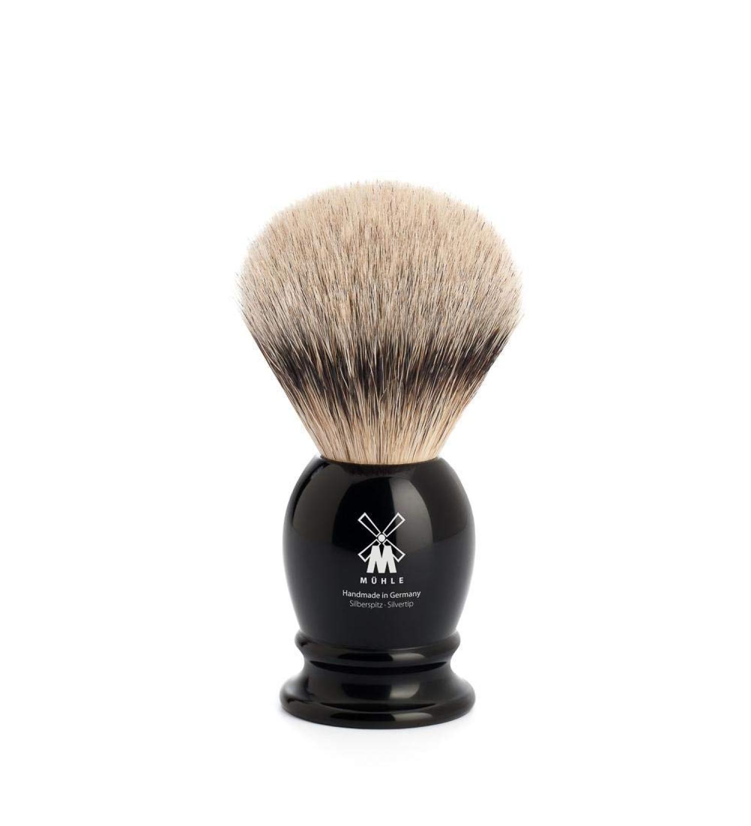 MHLE CLASSIC Silvertip Badger Luxury Natural Shaving Brush Small Black