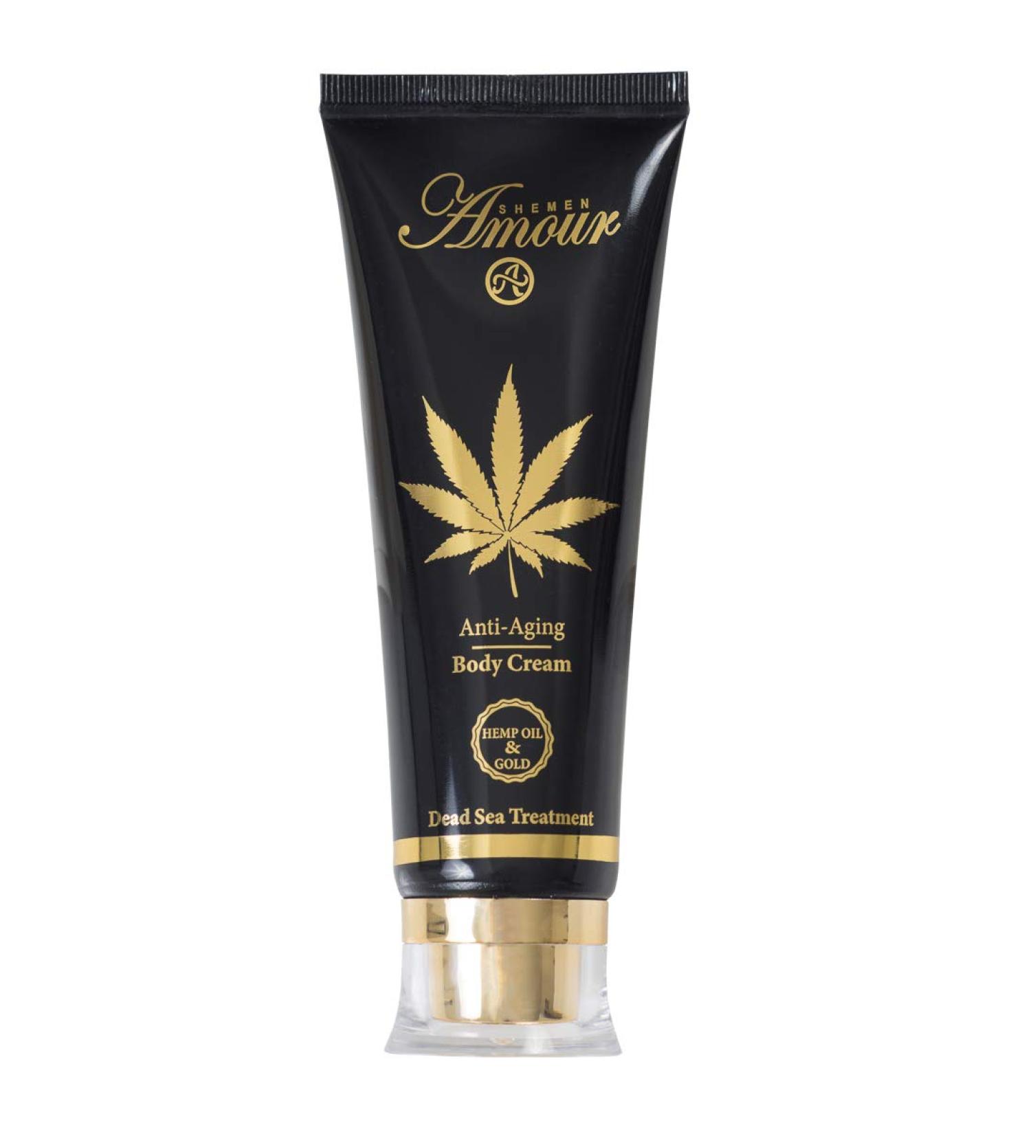 Hemp Oil & Gold Body Cream 100ml/3.7 fl oz All Skin Types | Dead Sea Treatment Anti Aging Collagen Restore Softness Skin Cracking Fresh Feeling | Pro Vitamin B5 E Natural Oils | EFA