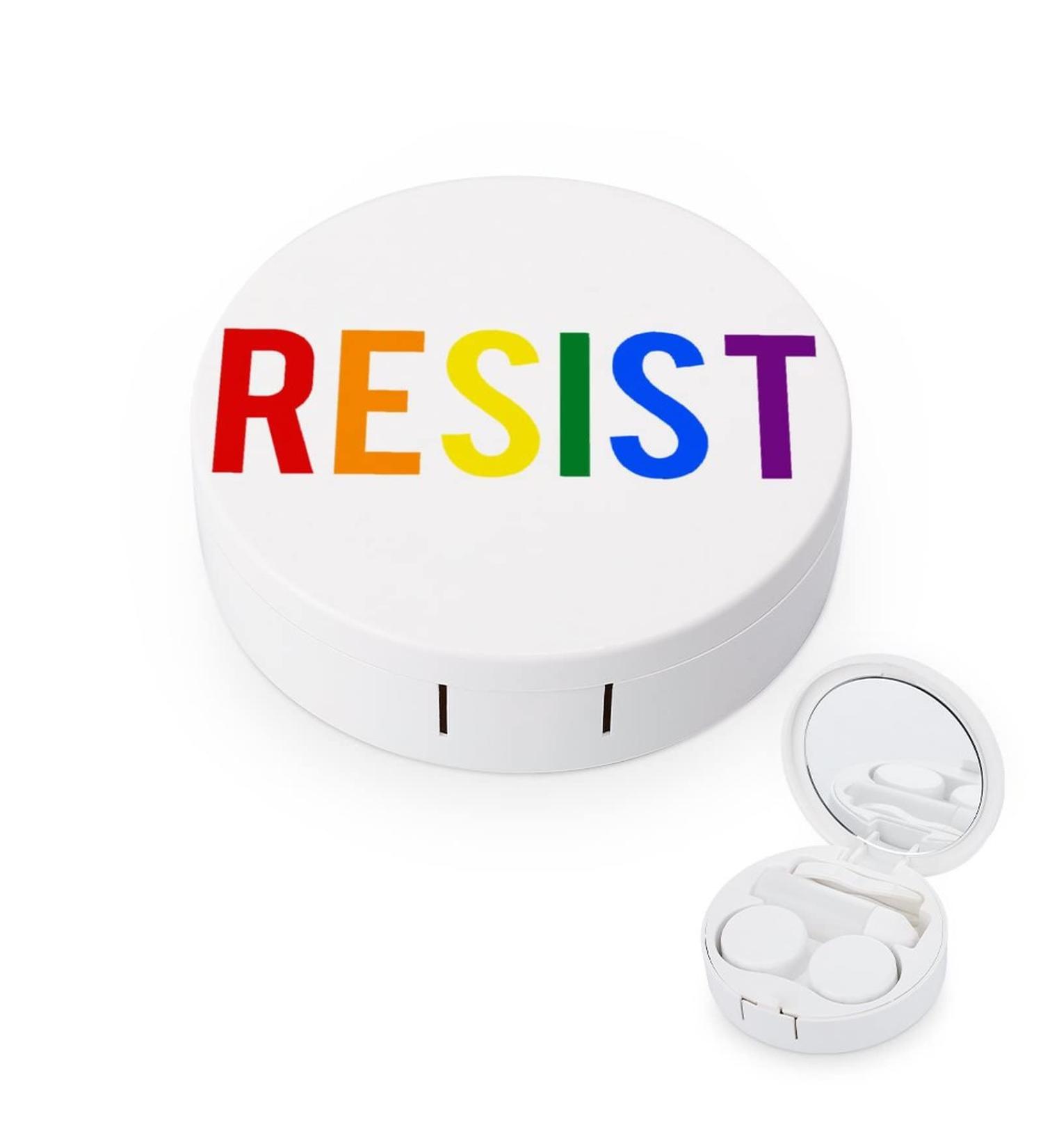 Resist LGBT Pride Round Case For Contact Lens Kit Storage Box with Mirror Printed - Buy Online on GoSupps.com