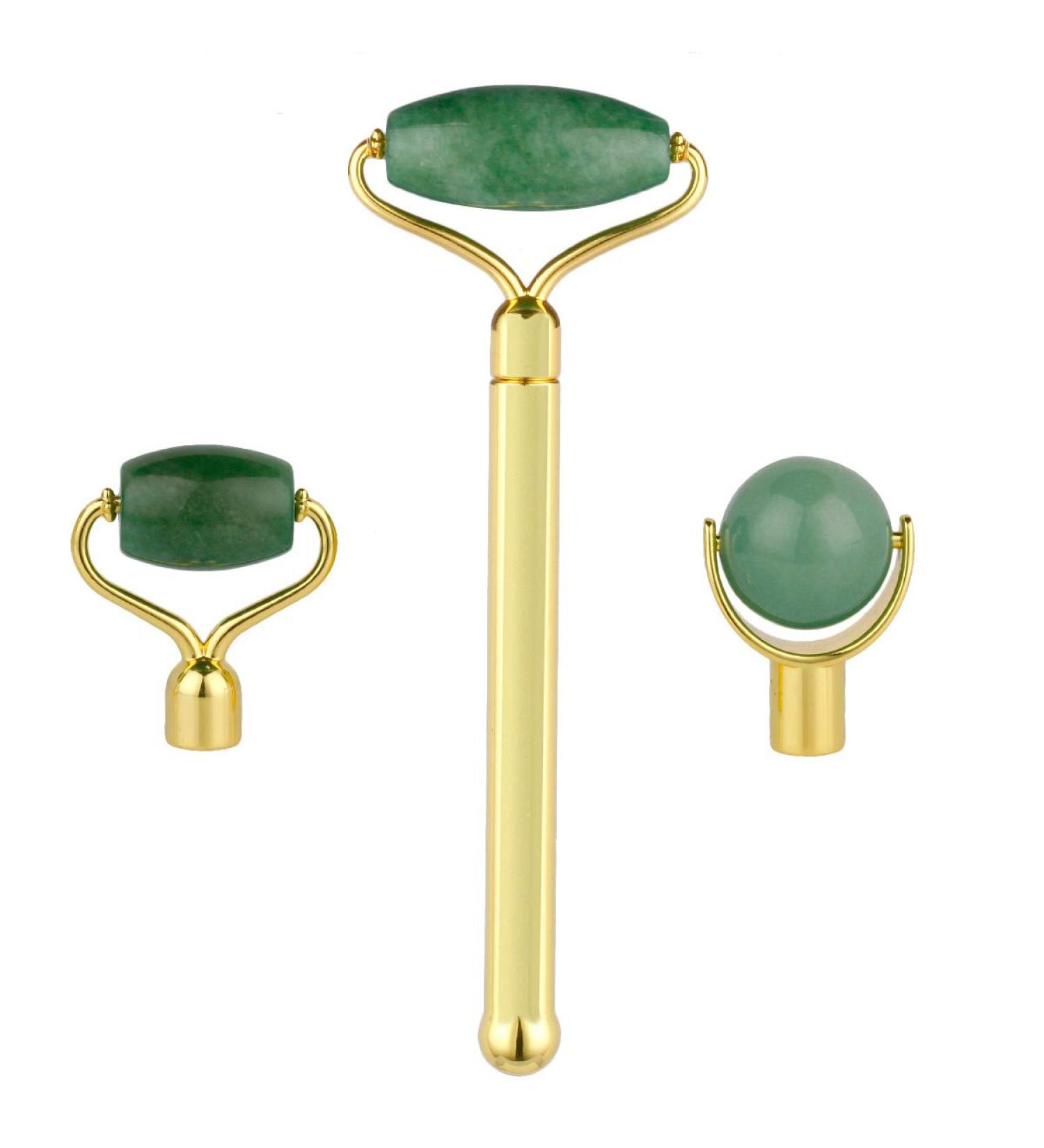 mookaitedecor Jade Roller Green Aventurine 3 in 1 Set Removable Replacement Rollers Anti-Aging Massager Tool for Face and Neck - Buy Online on GoSupps.com