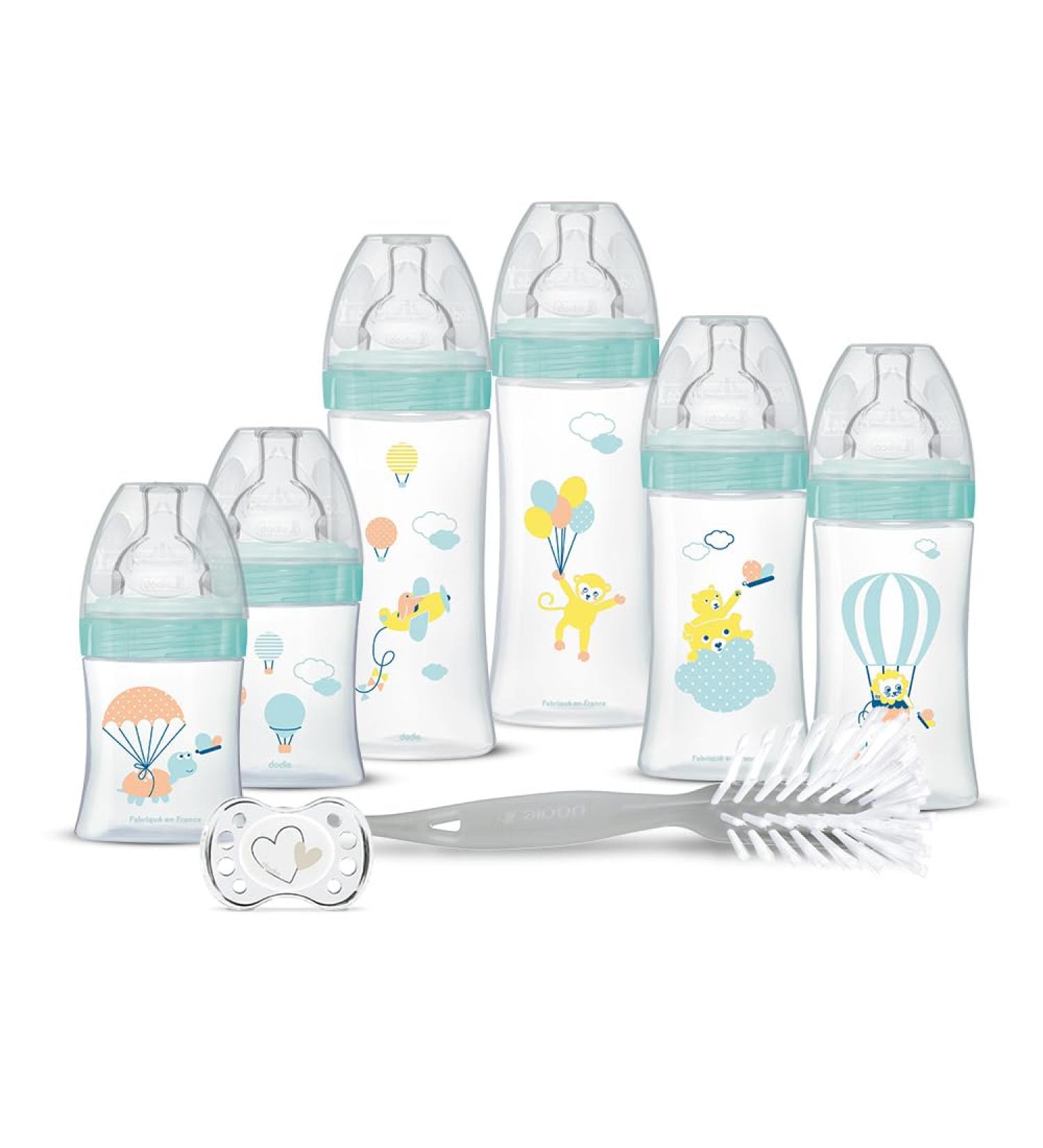 Dodie Newborn Kit 6 Anti-Colic Flat Teats Bottles (2 x 150 ml 2 x 270 ml 2 x 330 ml) 1 Anatomical Dummy 0-2 Months 1 Br - Buy Online on GoSupps.com
