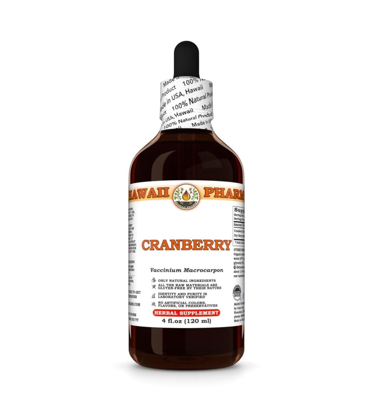 Cranberry (Vaccinium Macrocarpon) Dry Berry Tincture, Made in Hawaii, All Natural, Vegan, Pure Liquid Extract - 4 fl.oz 4 Fl Oz (Pack of 1) - Buy Online on GoSupps.com
