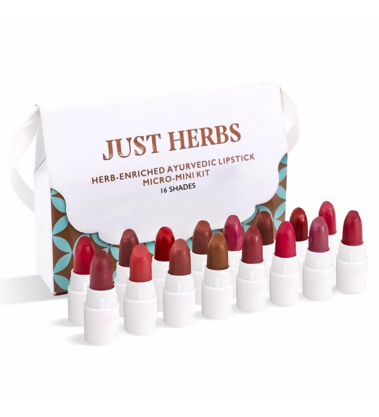 Original Ju. st He .rbs Ayurvedic Creamy Mat te Micro Mini Lipstick Kit Lip Hydrating & Moisturizing Lipsticks for Women Suitable All Indian Tones (Pack of 16) - Buy Online on GoSupps.com