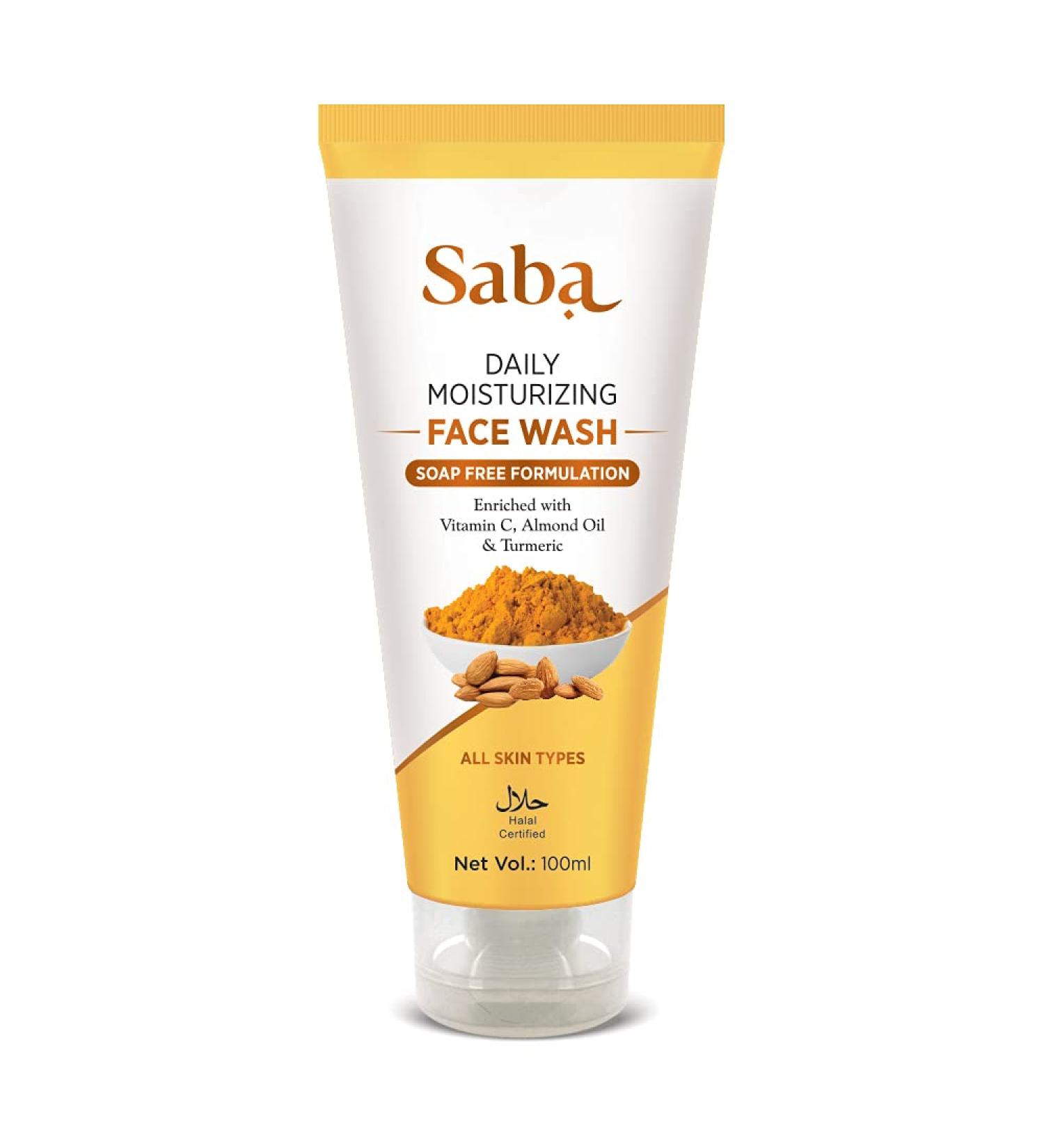 Saba Natural Turmeric & Almond Facial Cleanser - Moisturizing & Brightening | Acne-Prone Skin, Age Spots, Scars | Gentle Daily Face Wash - Buy Online on GoSupps.com