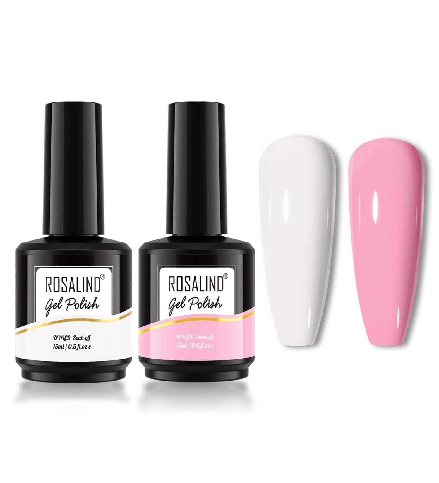 ROSALIND White Pink Gel Nail Polish Set 2PCS 15ML - Soak Off Solid Gel - Spring Summer Colors - DIY at Home - 0.5 Fl Oz (Pack of 2) - Buy Online on GoSupps.com