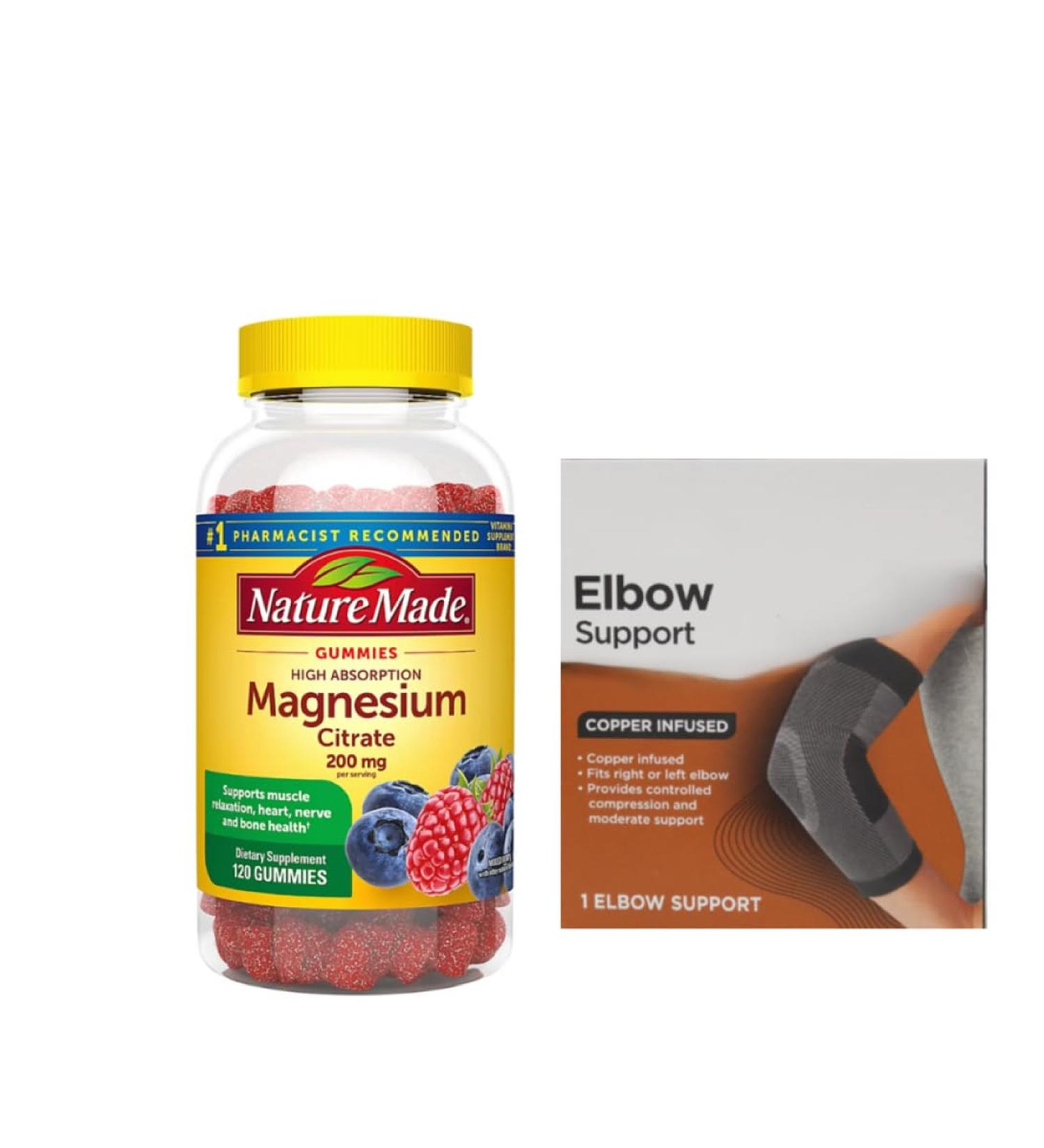 Nature Made Magnesium Citrate Gummies Men & Women Multivitamin (200mg per Serving 120 Gummies) + Bonus 1 Elbow Support - Buy Online on GoSupps.com