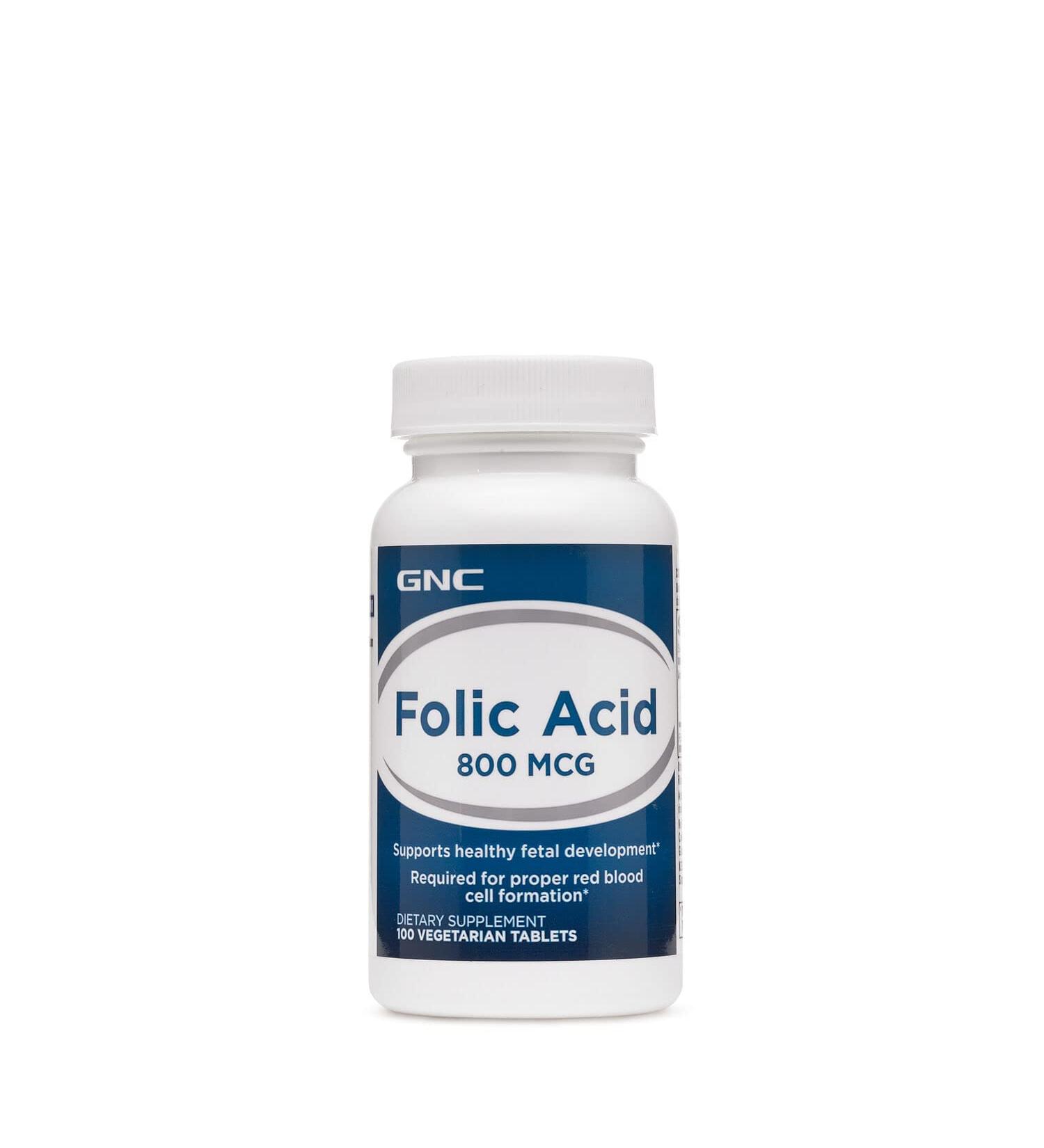 GNC Folic Acid 800mcg 100 Tablets for Healthy Fetal Development - Buy Online on GoSupps.com