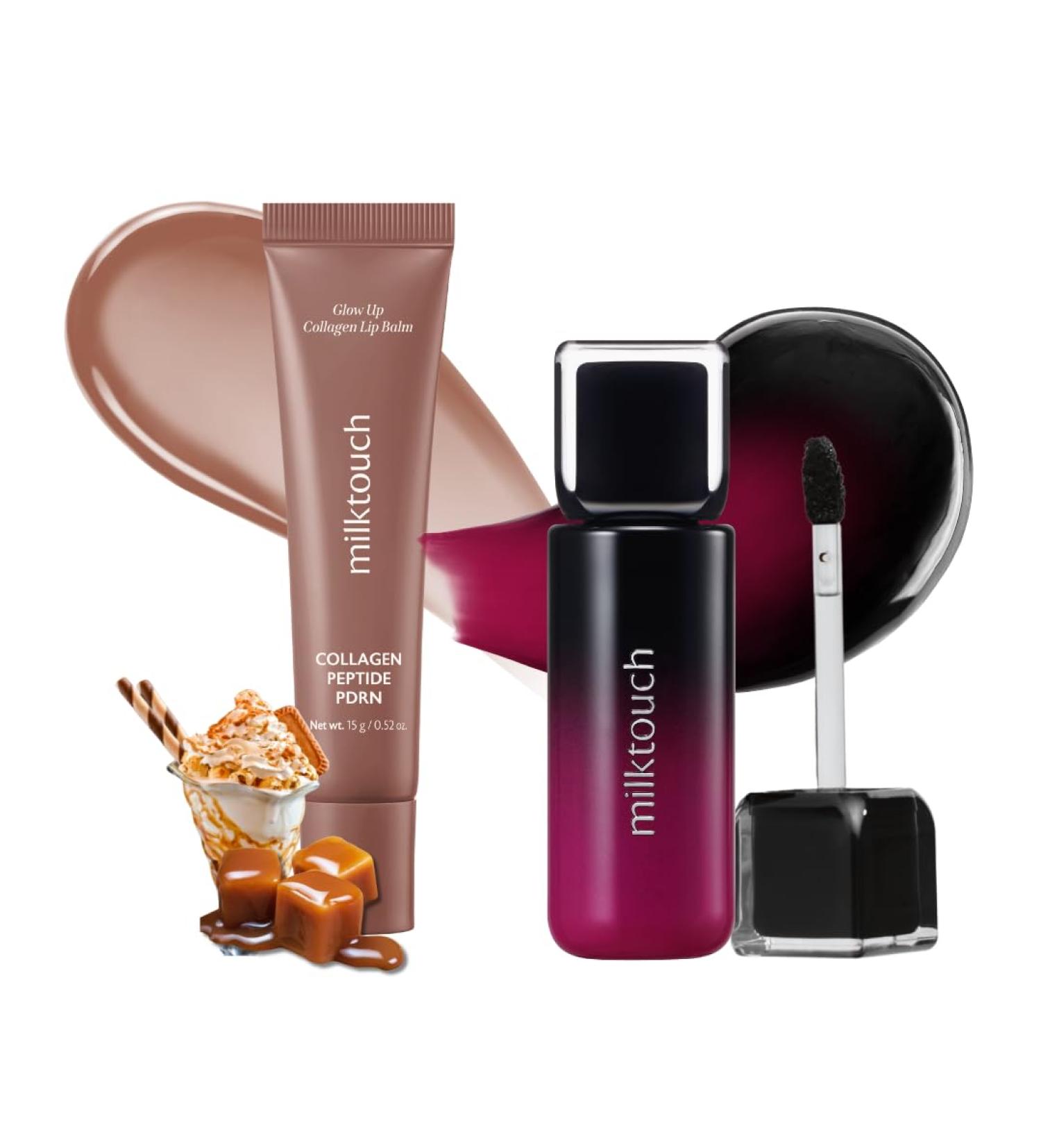MILKTOUCH Summer-proof Lip Combo Black Peel Off Lip Tattoo #02 Black Plum + Collagen Lip Balm #Caramel Fondue - Buy Online on GoSupps.com