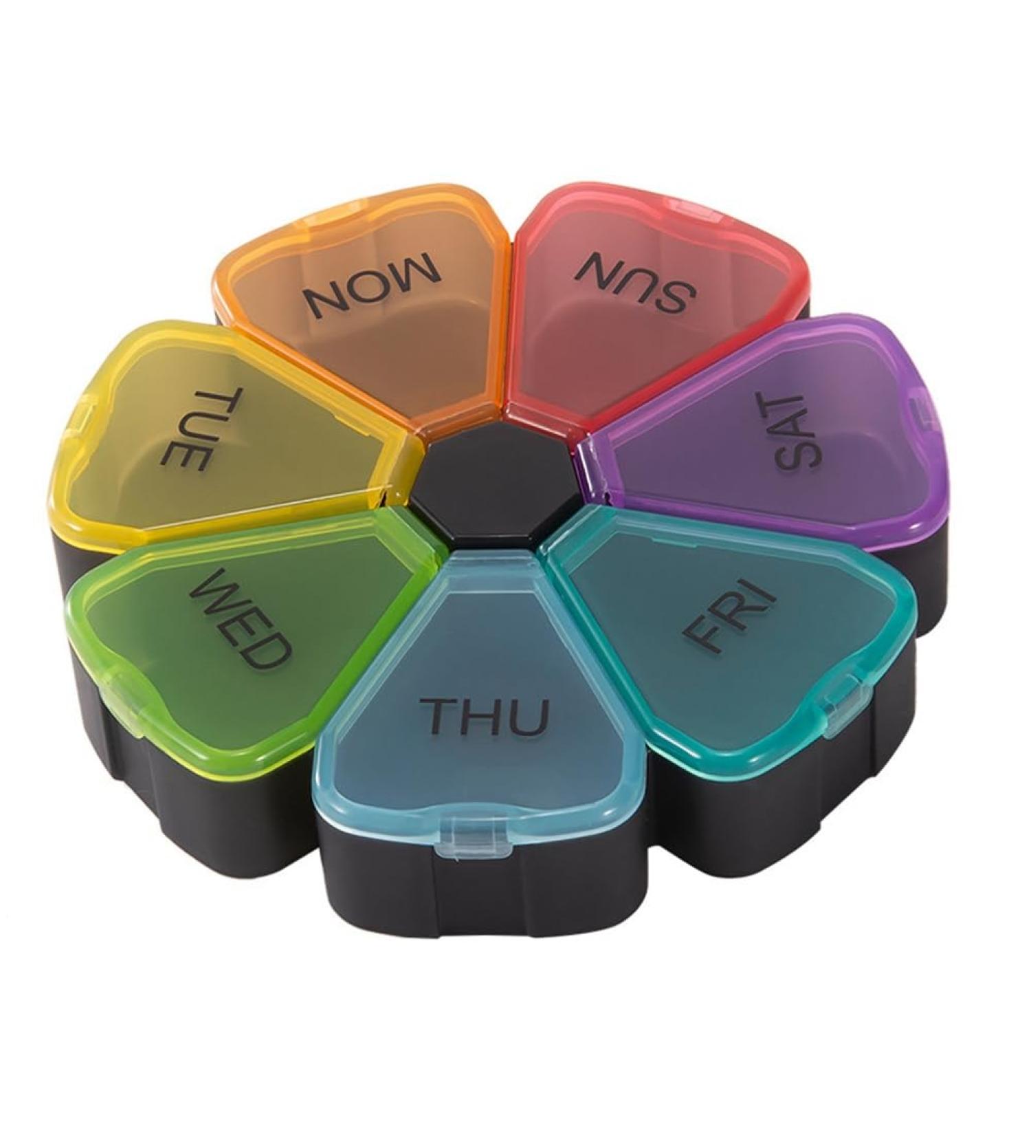 Round Portable Pill Box - Multicolor Week Planner | 7-Sided Medicine Organizer for Daily Reminders - Shop Internationally - Buy Online on GoSupps.com