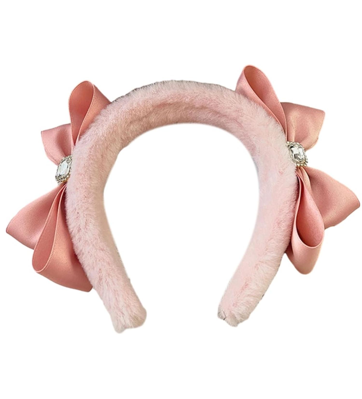 JSGHGDF Sweet Ballet Bowknot Plush Headband for Women Girls Furry Princess Hair Hoop Elegant Hair Styling Tool Pink - Buy Online on GoSupps.com