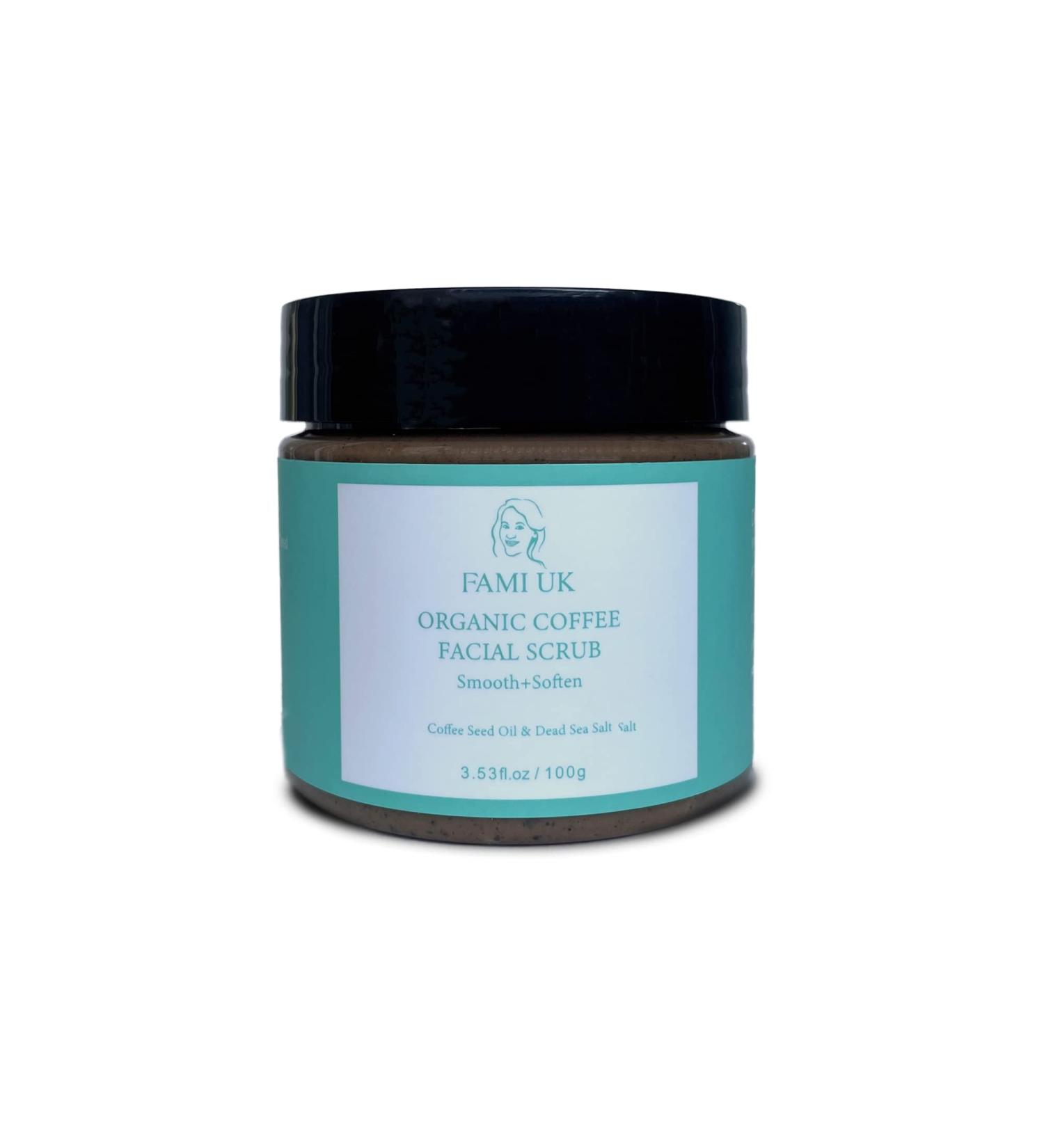 FAMI UK Organic Coffee Facial Scrub for the Face Body and Hands - Highly Effective Scrub Everyday Use to Rid of Dead Skin Cells Fashionable Women