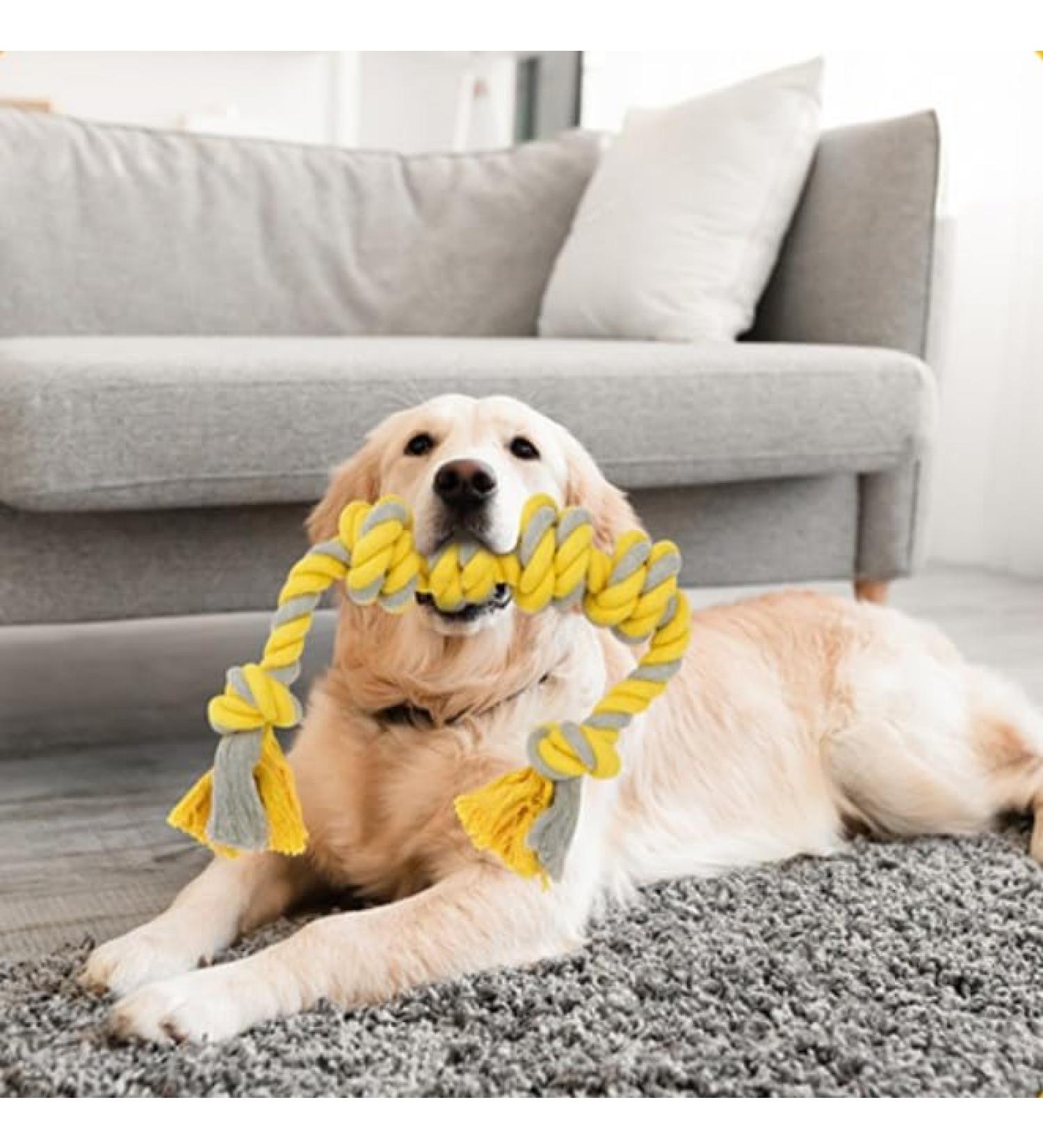 Etaccu dog toy indestructible large dogs rope 57cm dog toy rope with knots made of cotton Kielzeiten dog rope e tug toy dog toys rope for medium dog yellow for medium dogs