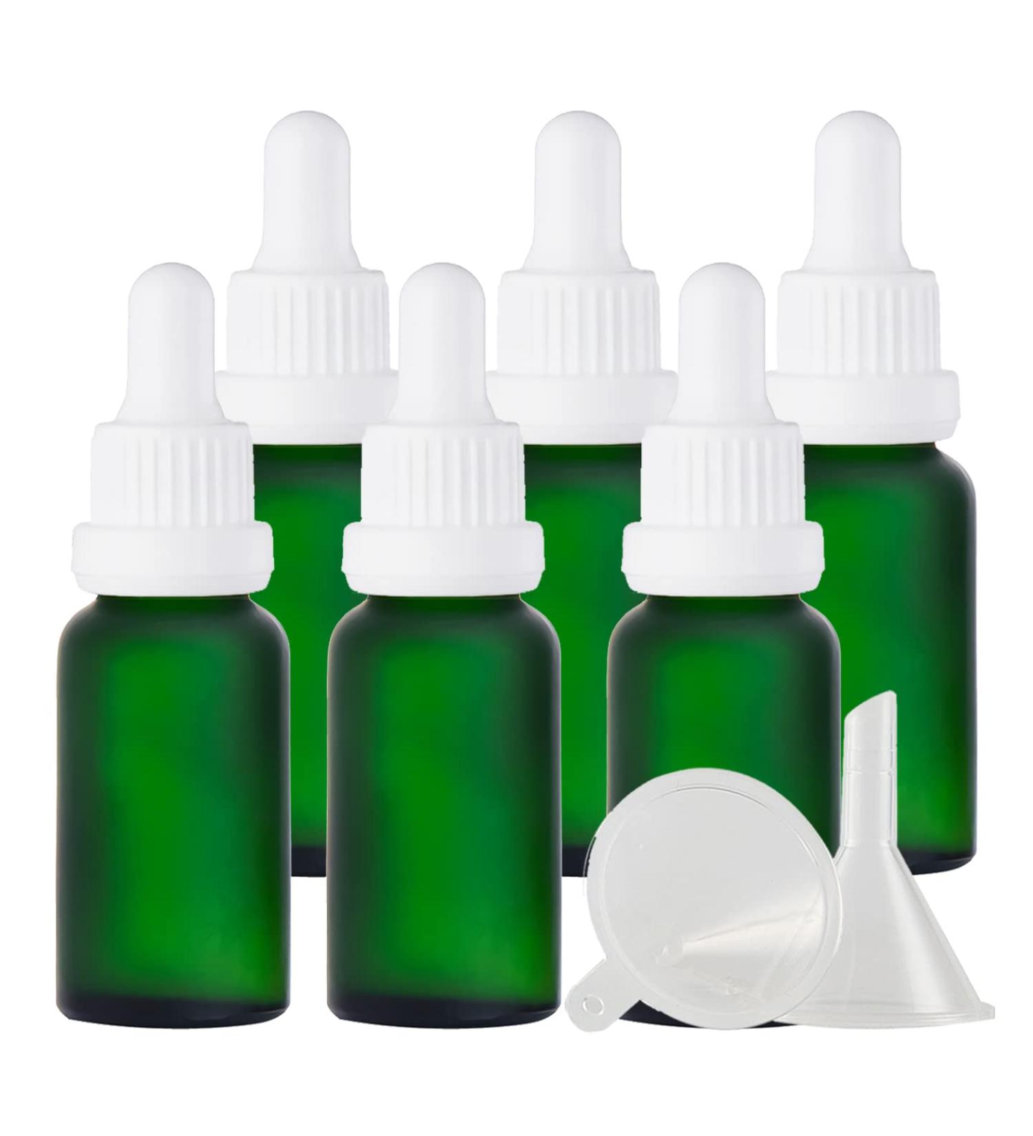 Zeoabsy 6-Piece 20ml Frosted Green Glass Pipette Bottles for Essential Oils & Aromatherapy | Empty Drip Bottles with White Locking Pipetting Ring - Buy Online on GoSupps.com