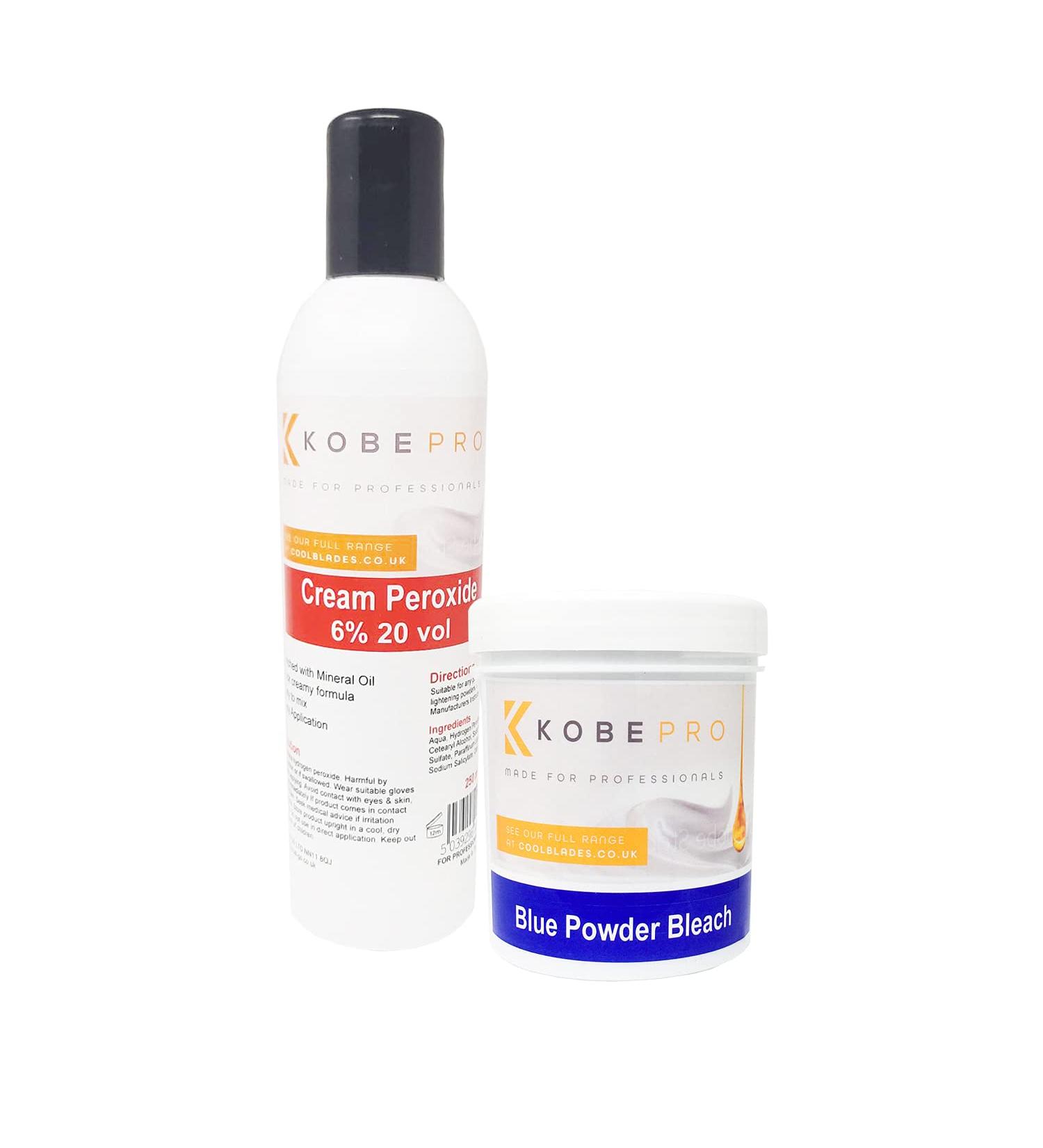 Kobe Professional Cream Peroxide 6% 20 Vol 250 ml + Blue Powder Bleach 80g 2 Piece Set Blue Bleach