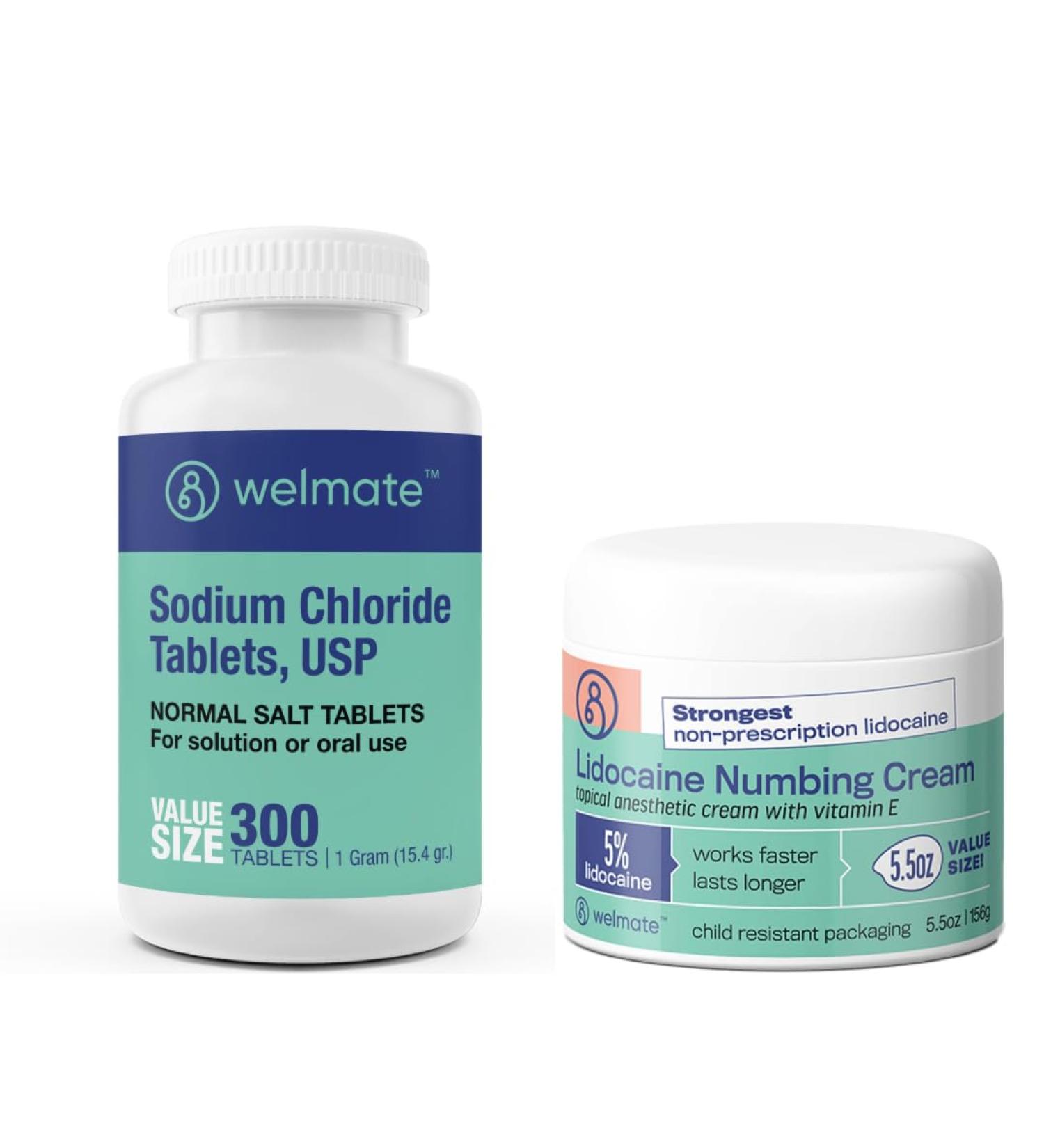 WELMATE Recovery Bundle: Sodium Chloride Tablets 300ct + 5% Lidocaine | Numbing Cream 5.5 Oz - Buy Online on GoSupps.com