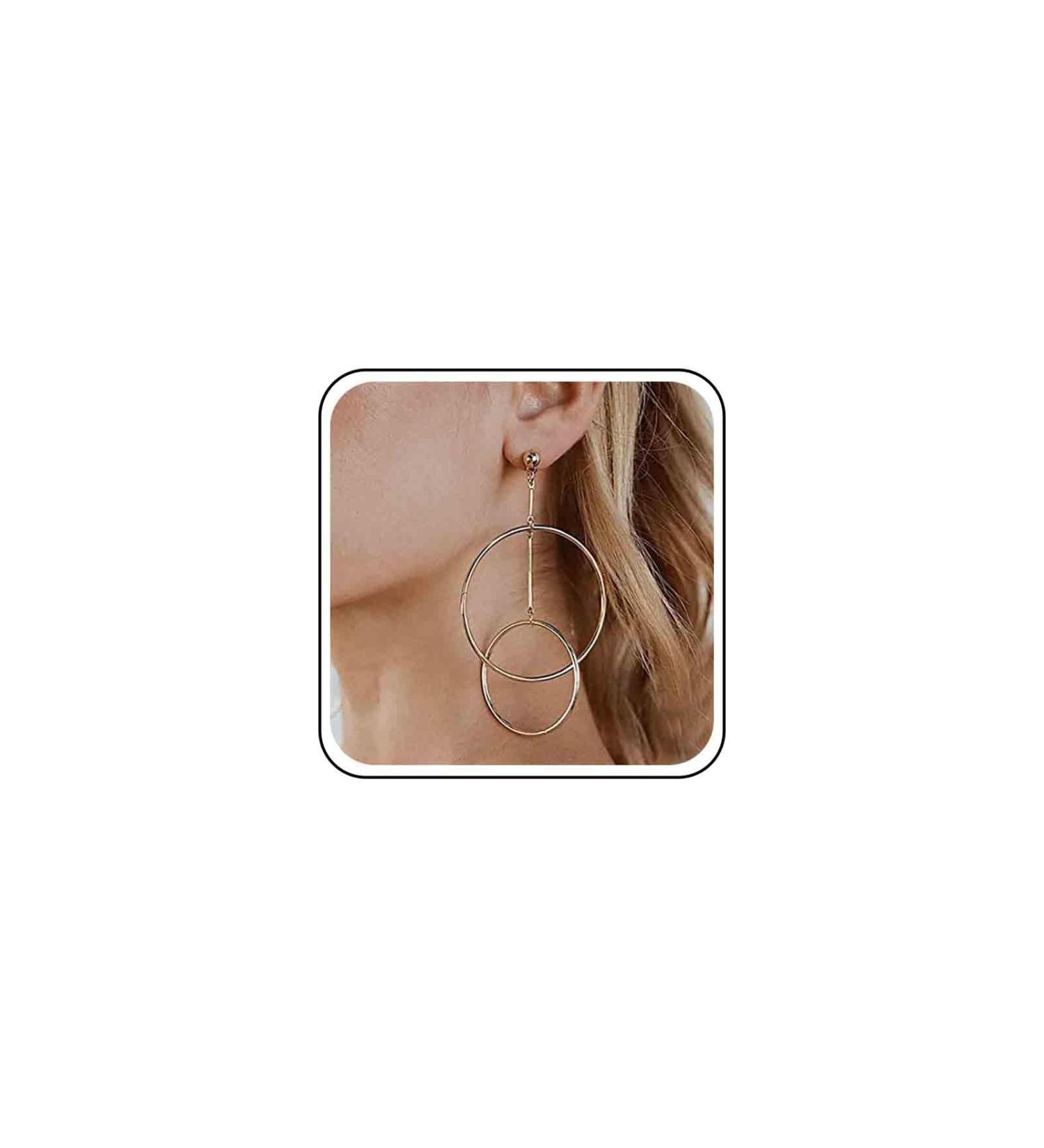 Shop Vintage Hollow Circle Dangle Earrings | Exaggerated Gold Bar Hoop Earrings for Women - International Shipping Available - Buy Online on GoSupps.com