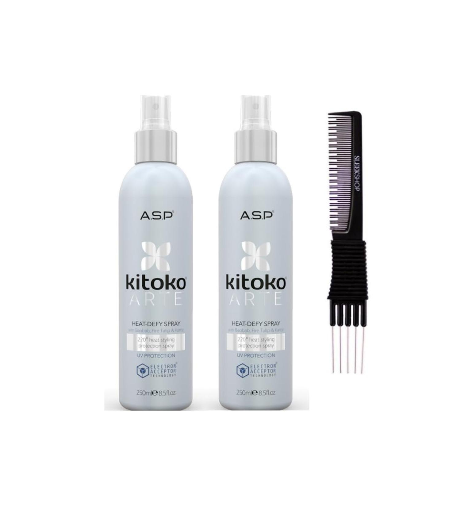 yper Affinage Asp Luxury Kitoko Arte Heat Defy Spray (8.5 oz) with Teasing Comb Pack 2