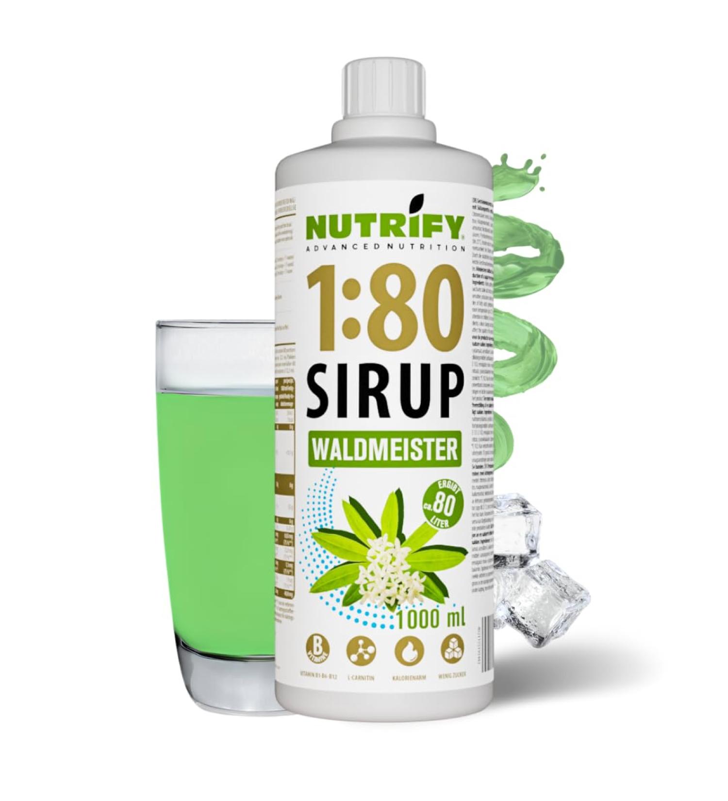 NUTRIFY Vital Fitness Drink 1:80 Syrup 1 Liter - Waldmeister Concentrated Drink with Vitamins and L-Carnitine Sugar Free - Makes 80 Liters of Low-Calorie Sports Drink 1000 ml - Buy Online on GoSupps.com