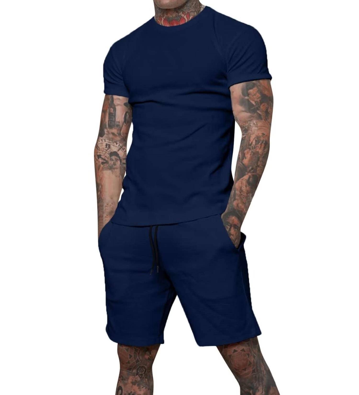 Uni Clau Men's Navy Blue 2-Piece Summer Tracksuit Set - Casual Shirt & Shorts Outfit | Medium - Buy Online on GoSupps.com